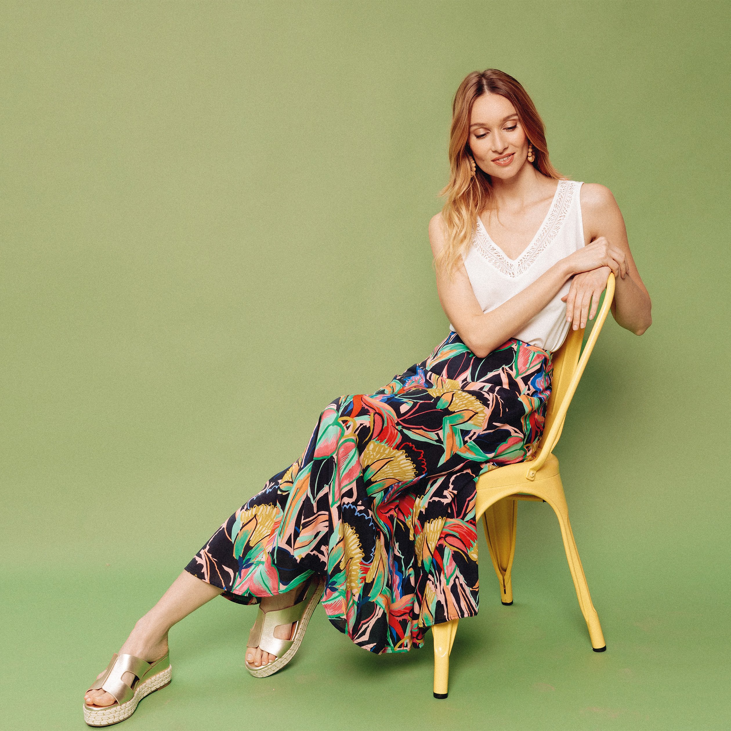 Jupe longue evasee multicolore femme Breal