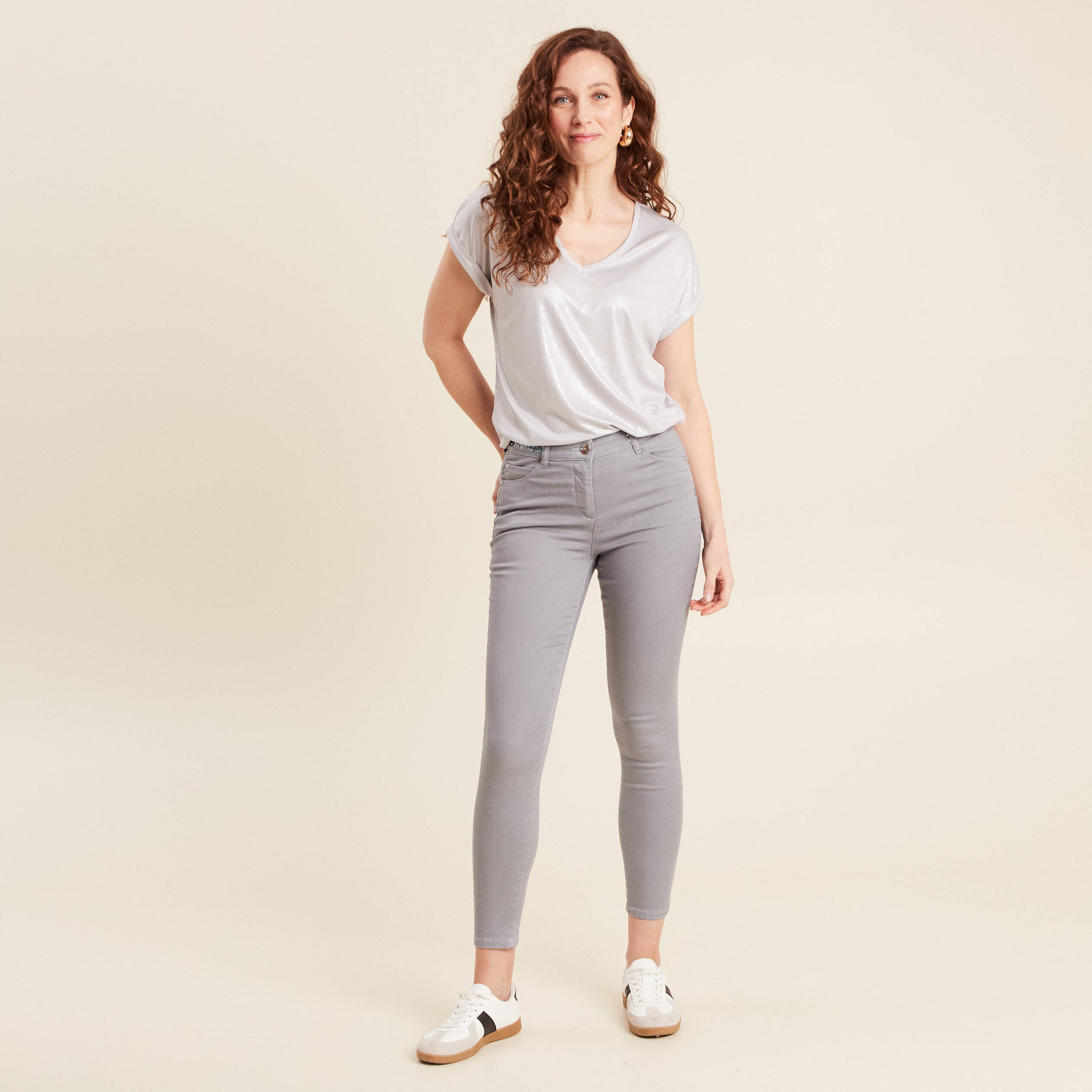 t shirt manches courtes gris argent femme T-shirt manches courtes gris argent femme