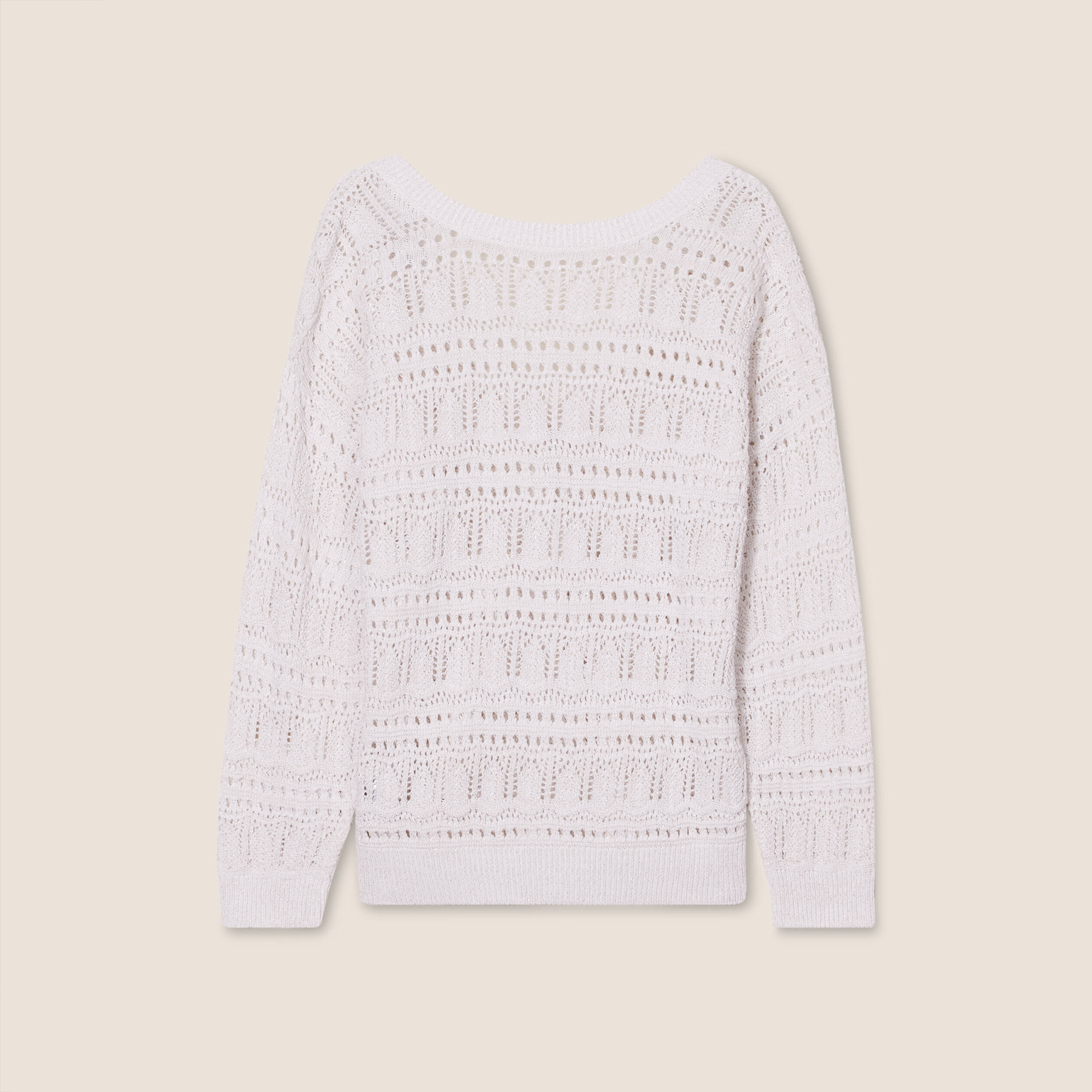 Gilet manches longues ajouré ecru femme