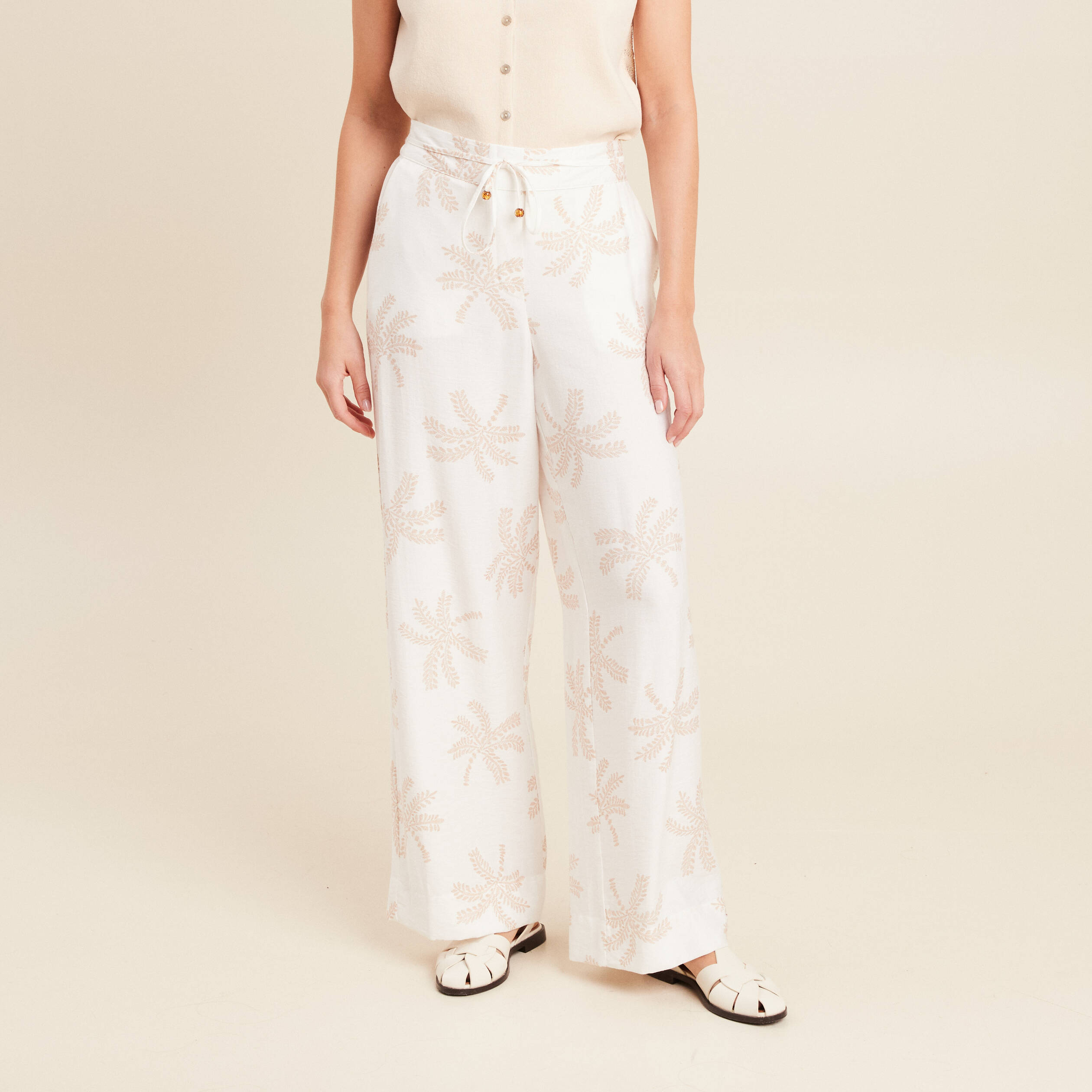 pantalon large taille haute beige femme Pantalon large taille haute beige femme