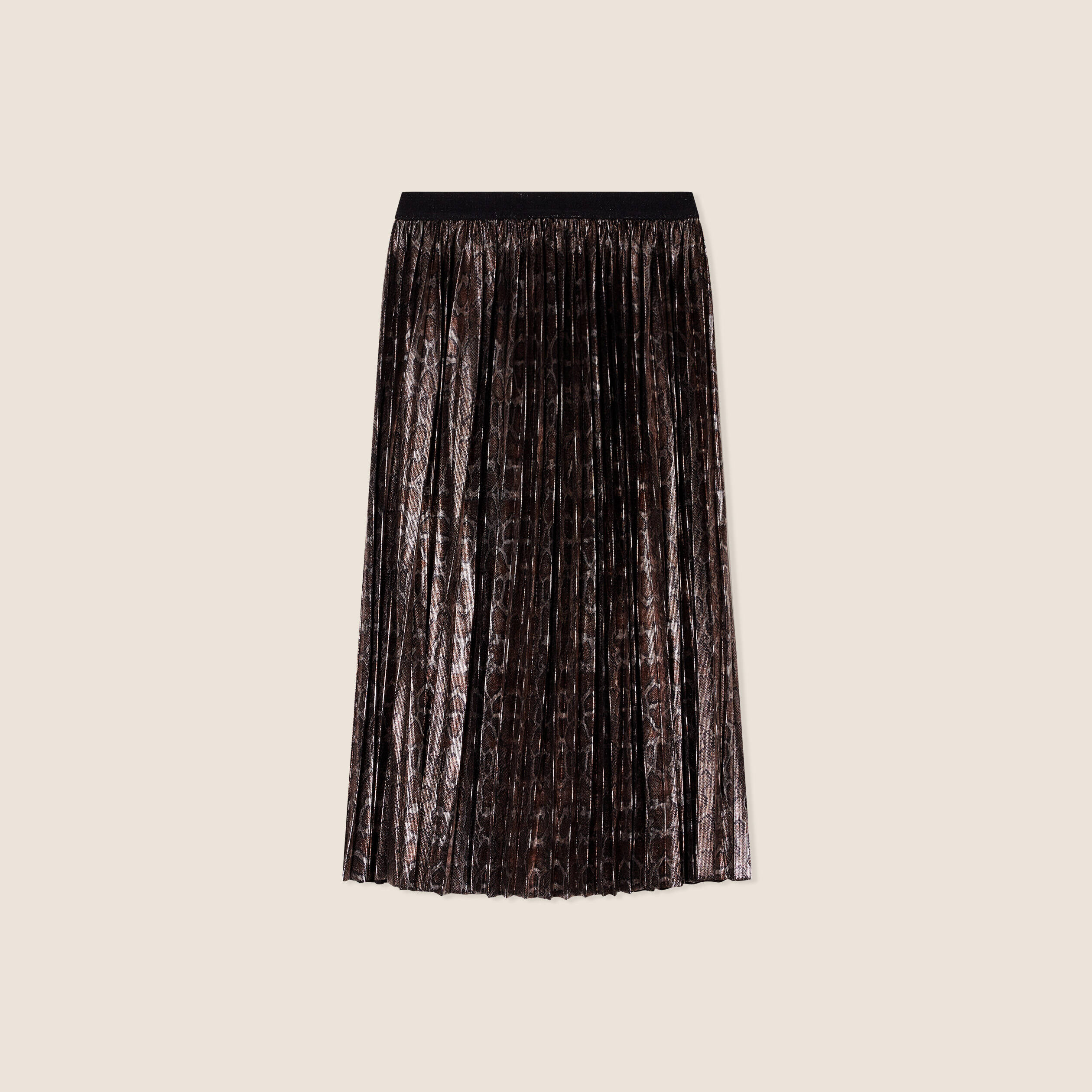 Jupe longue évasée satin plis beige femme