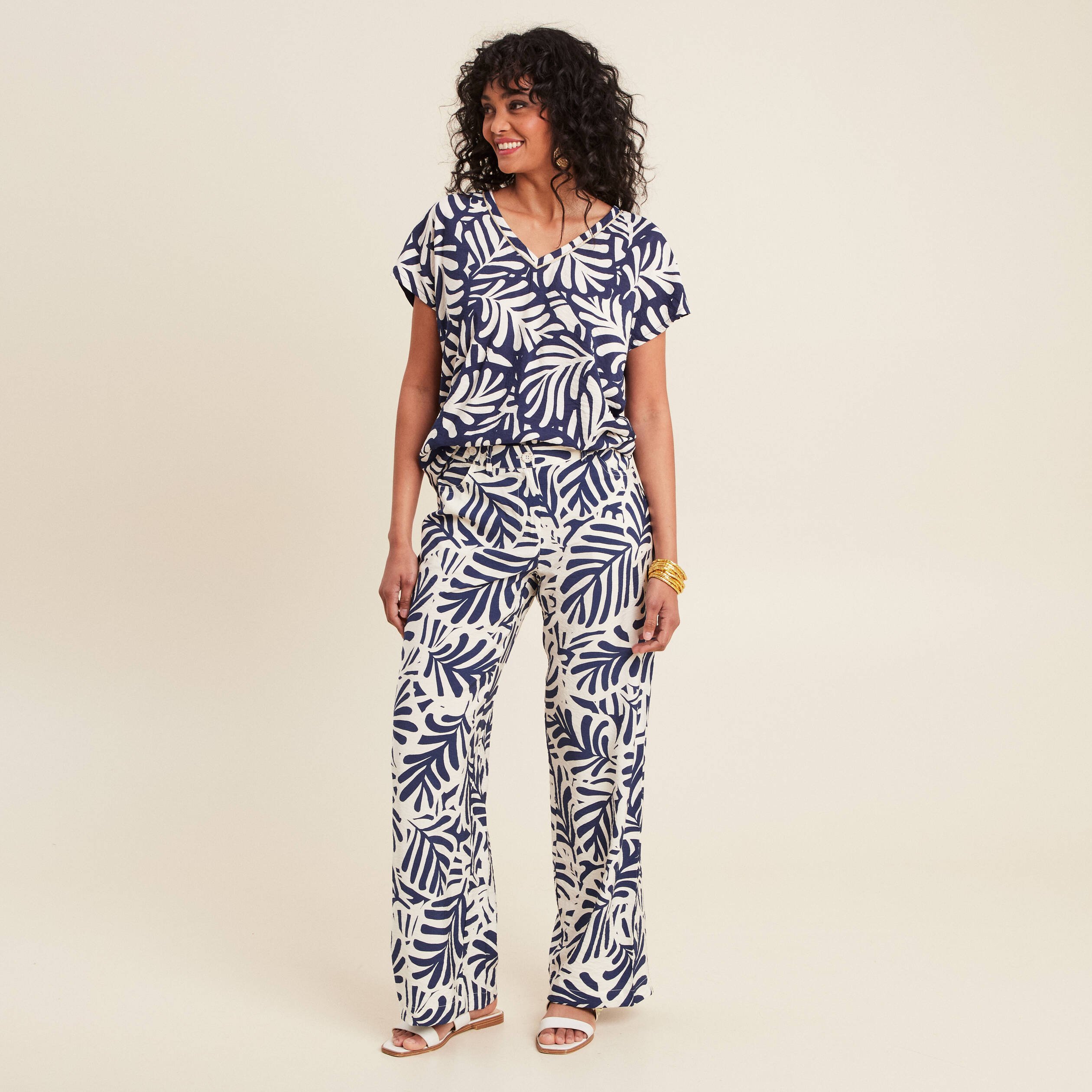 Pantalon flou taille haute blanc femme
