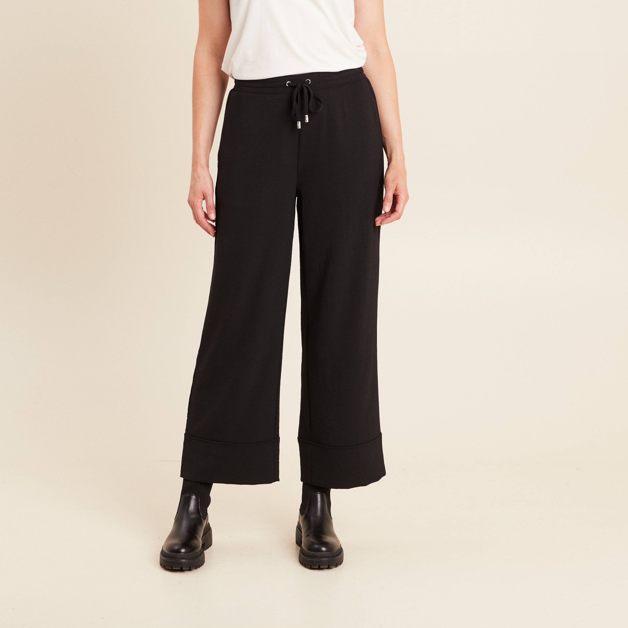 Pantalon large taille haute noir femme