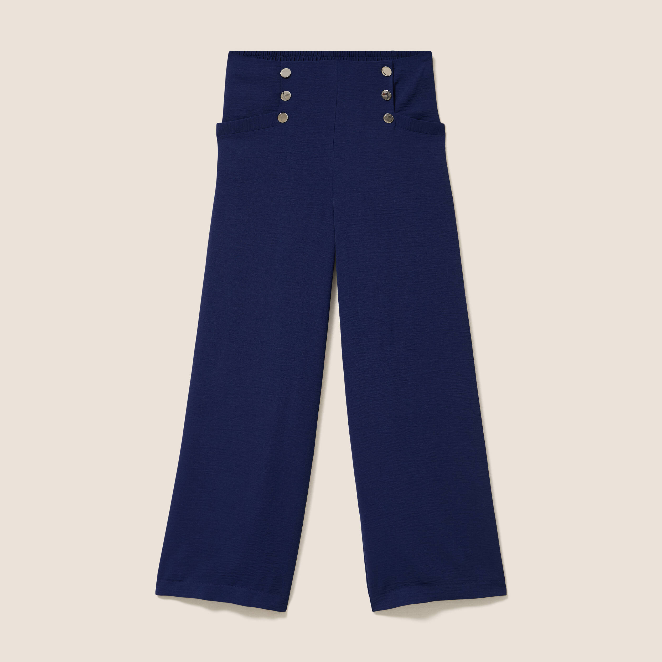 Pantalon large 7/8&egrave;me taille haute bleu marine femme