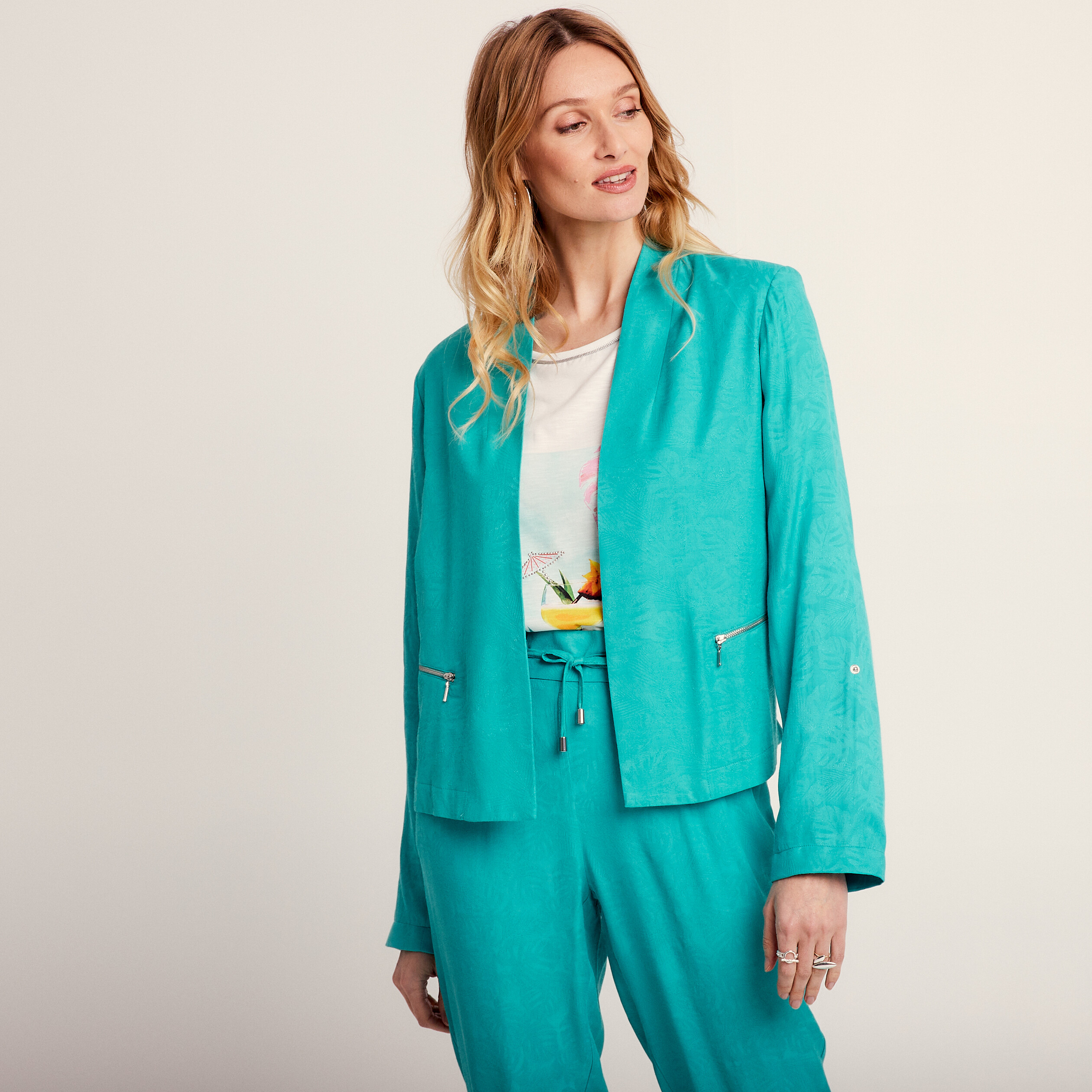 Veste droite fluide vert femme