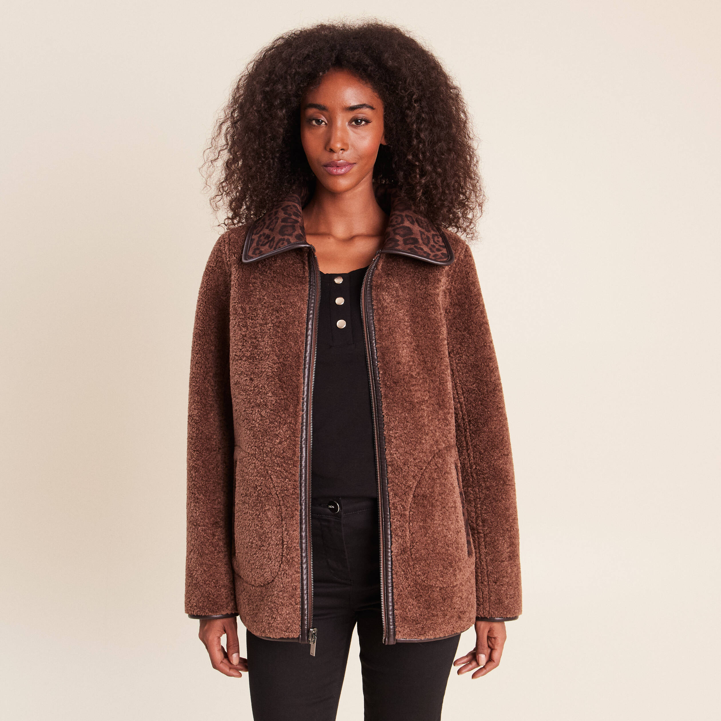 Manteau r&eacute;versible marron femme
