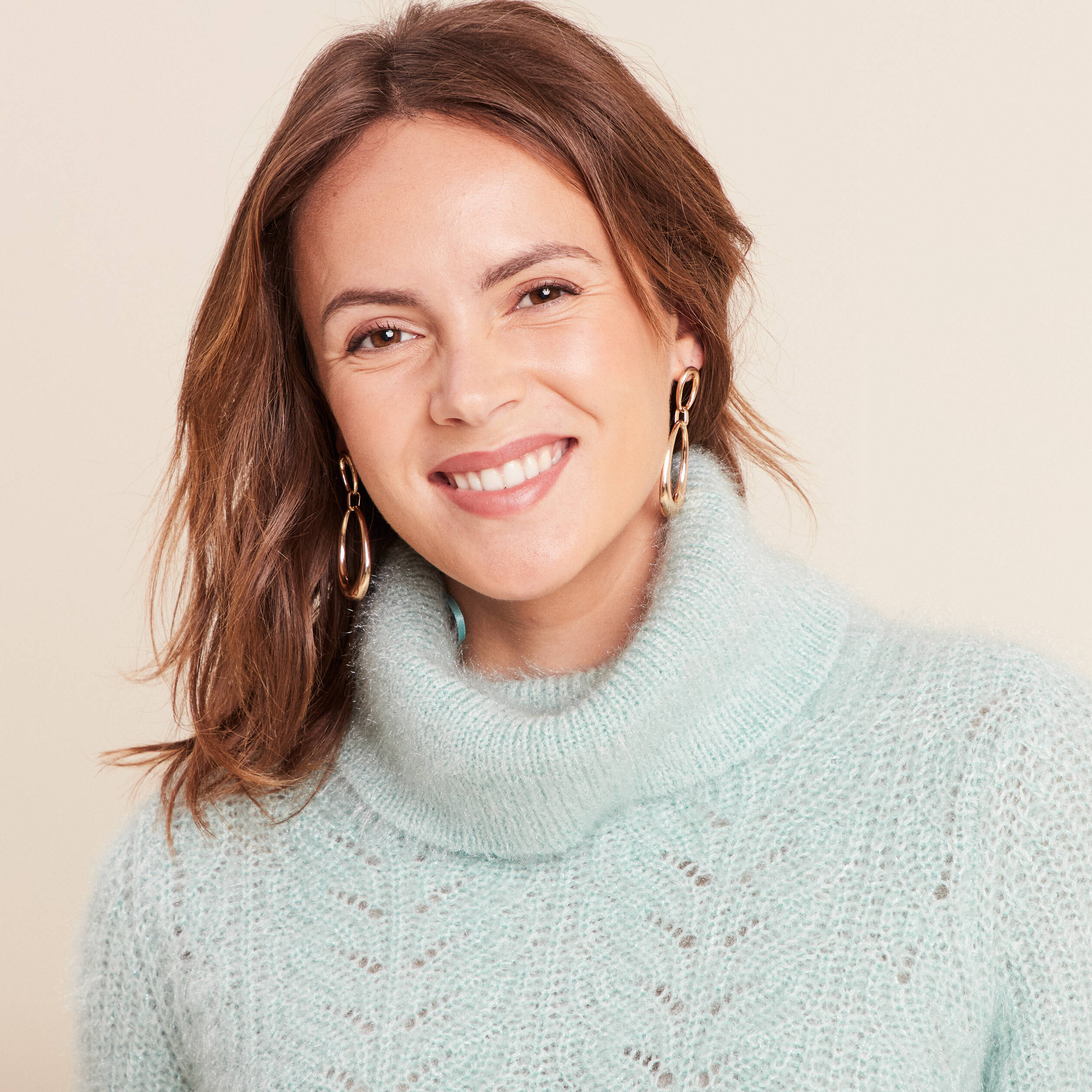 Pull droit manches longues vert pastel femme