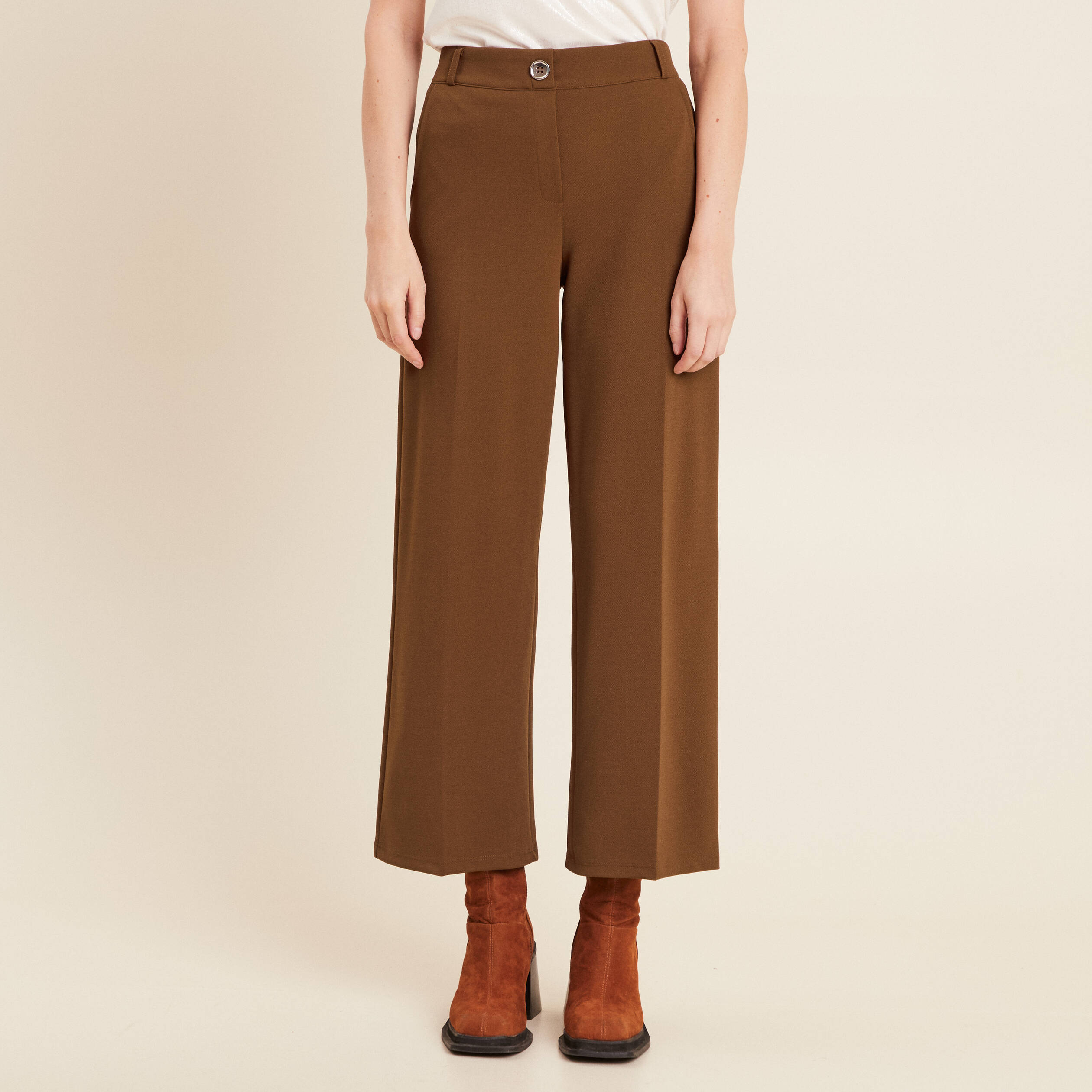 pantalon large pinces marron femme Pantalon large pinces marron femme