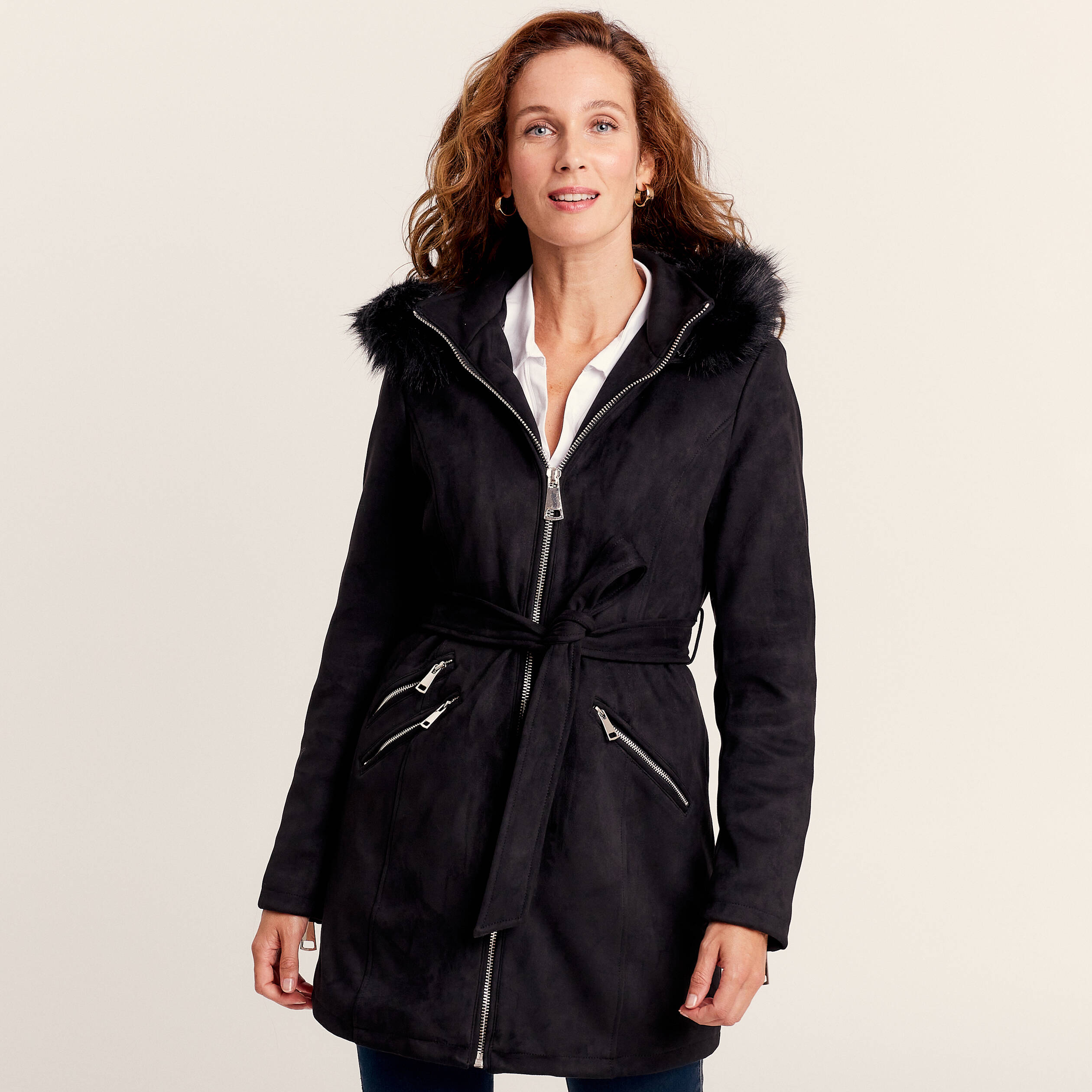 Manteau cintré avec boutons noir femme