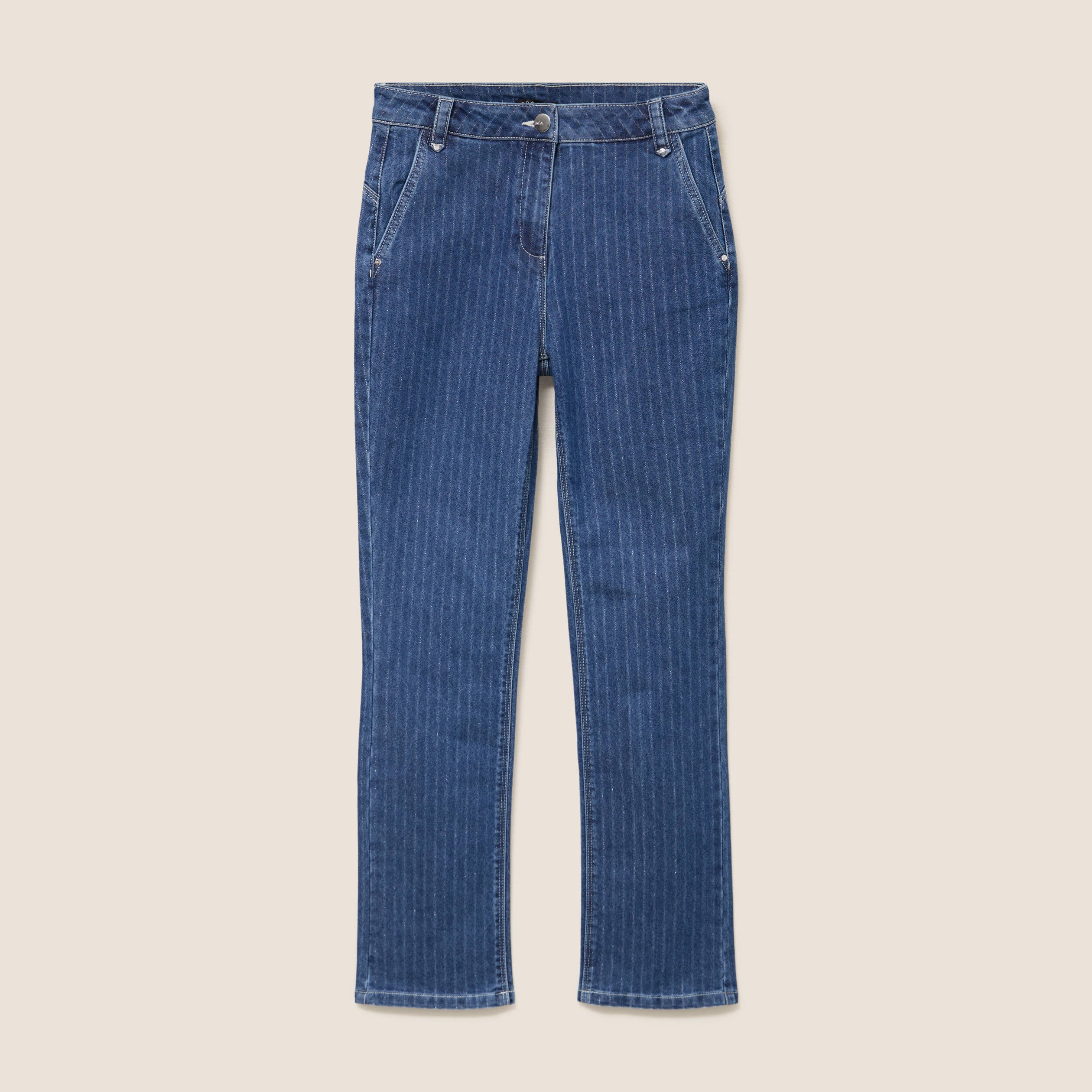 Jean coupe droite taille haute denim stone femme