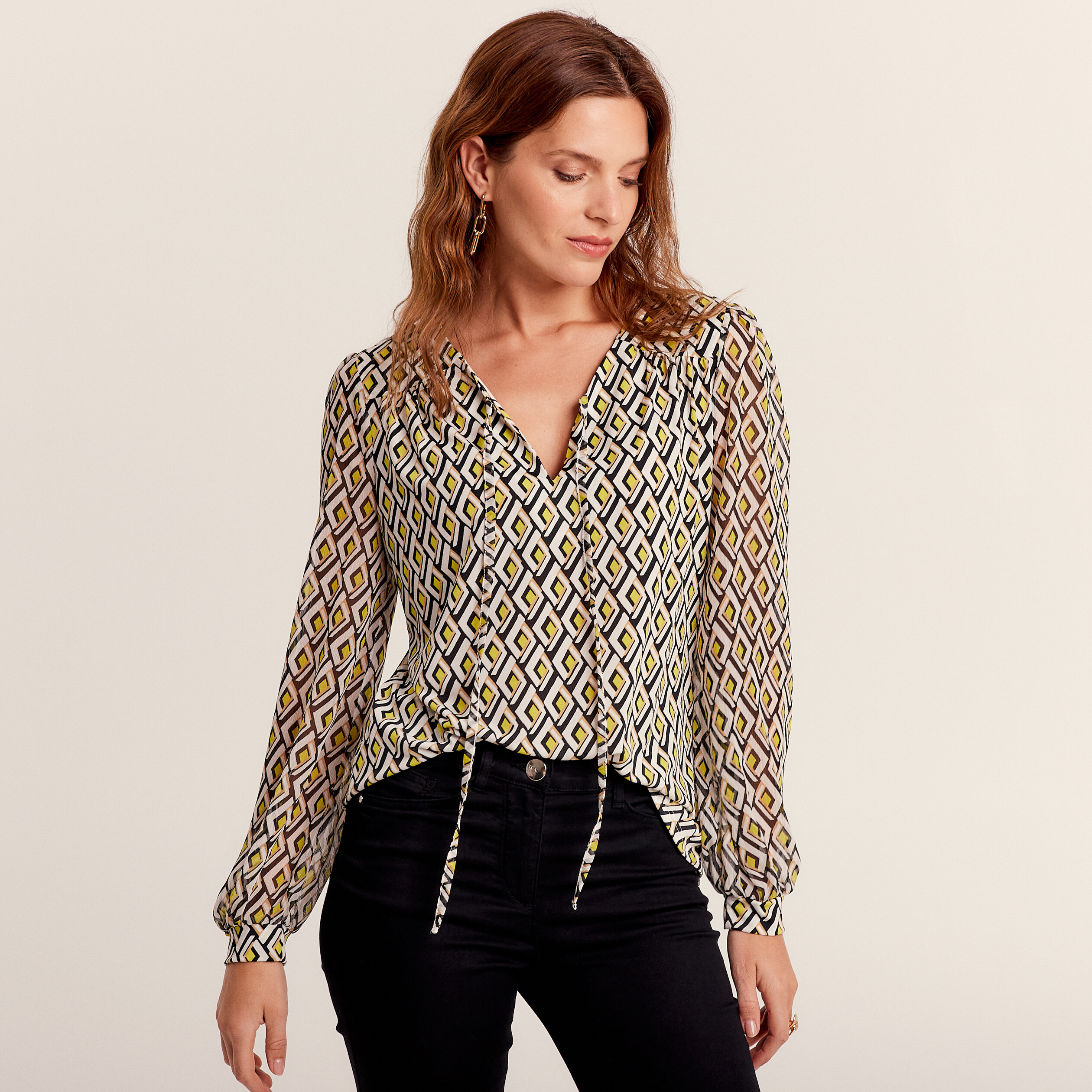 T-shirt manches longues vert anis femme