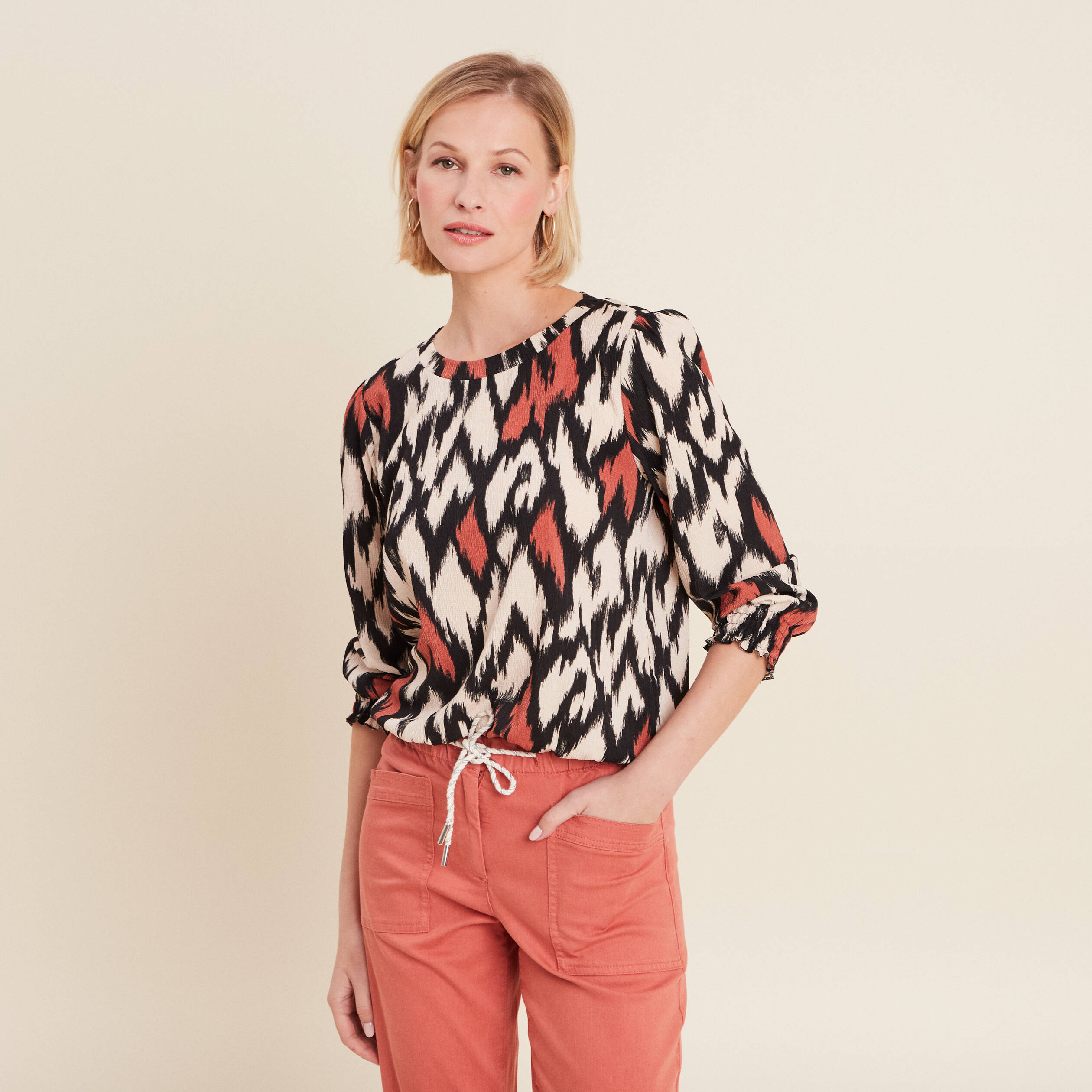 Blouse manches 3/4 orange femme