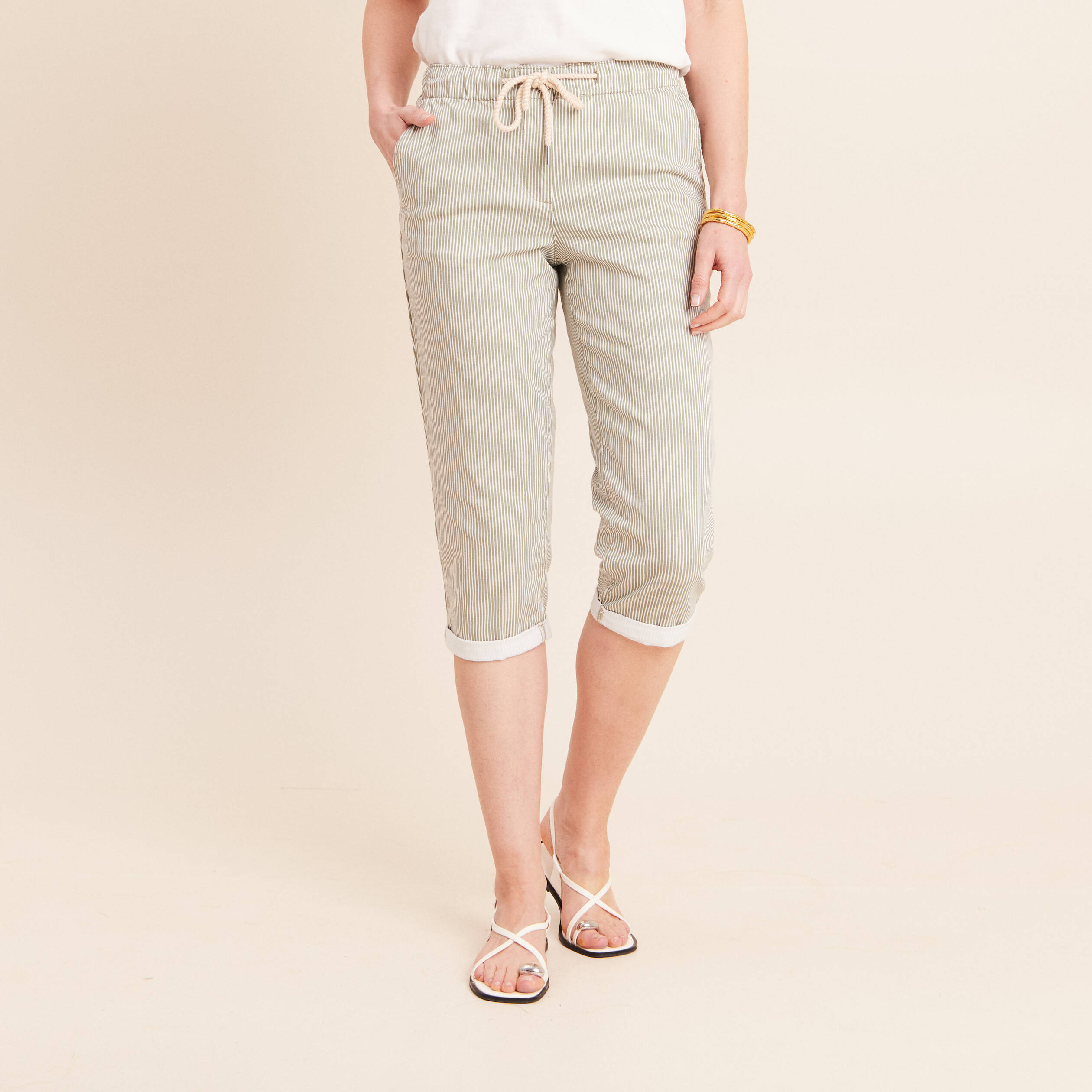 Pantacourt coupe mom large vert femme