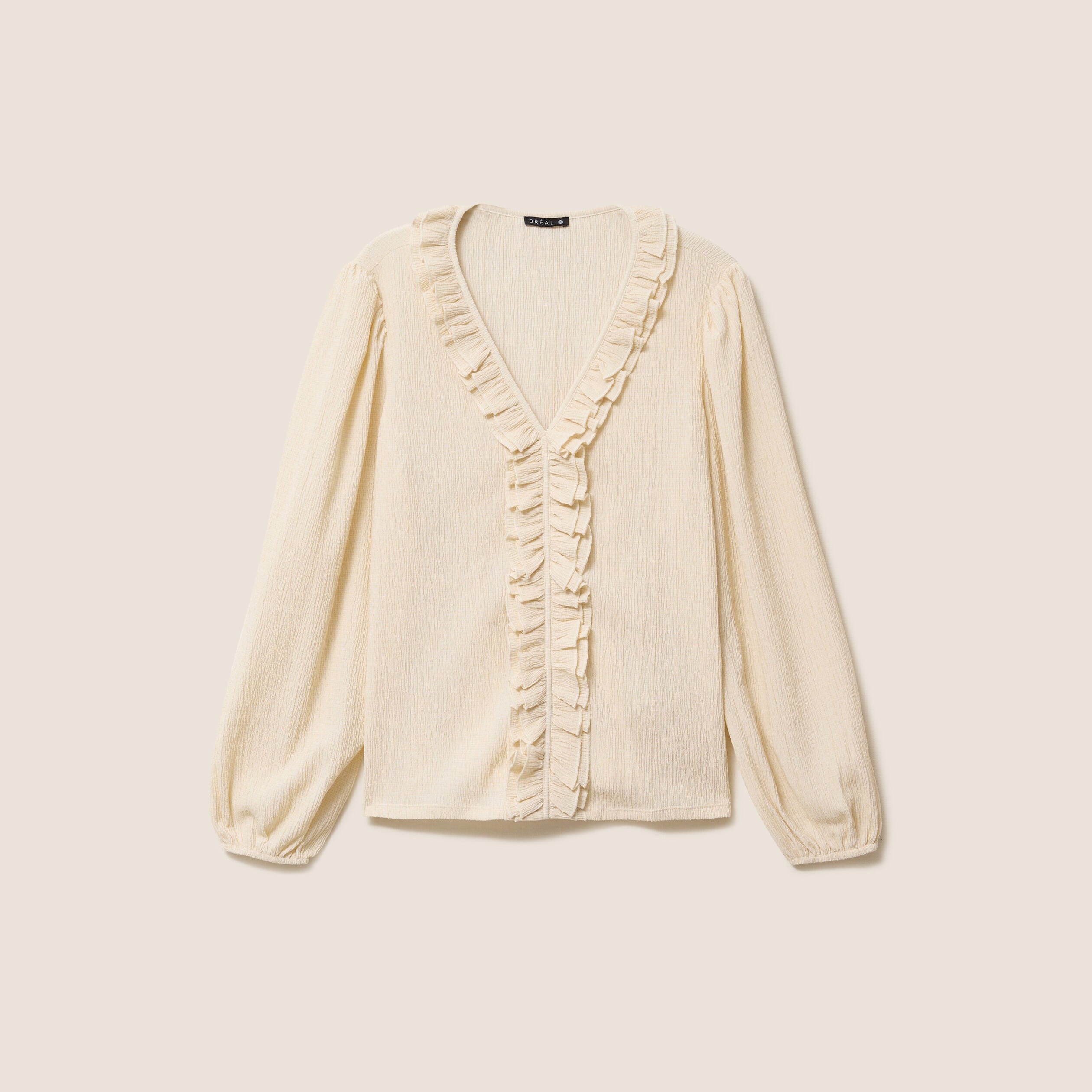 Blouse col v manches longues sable femme