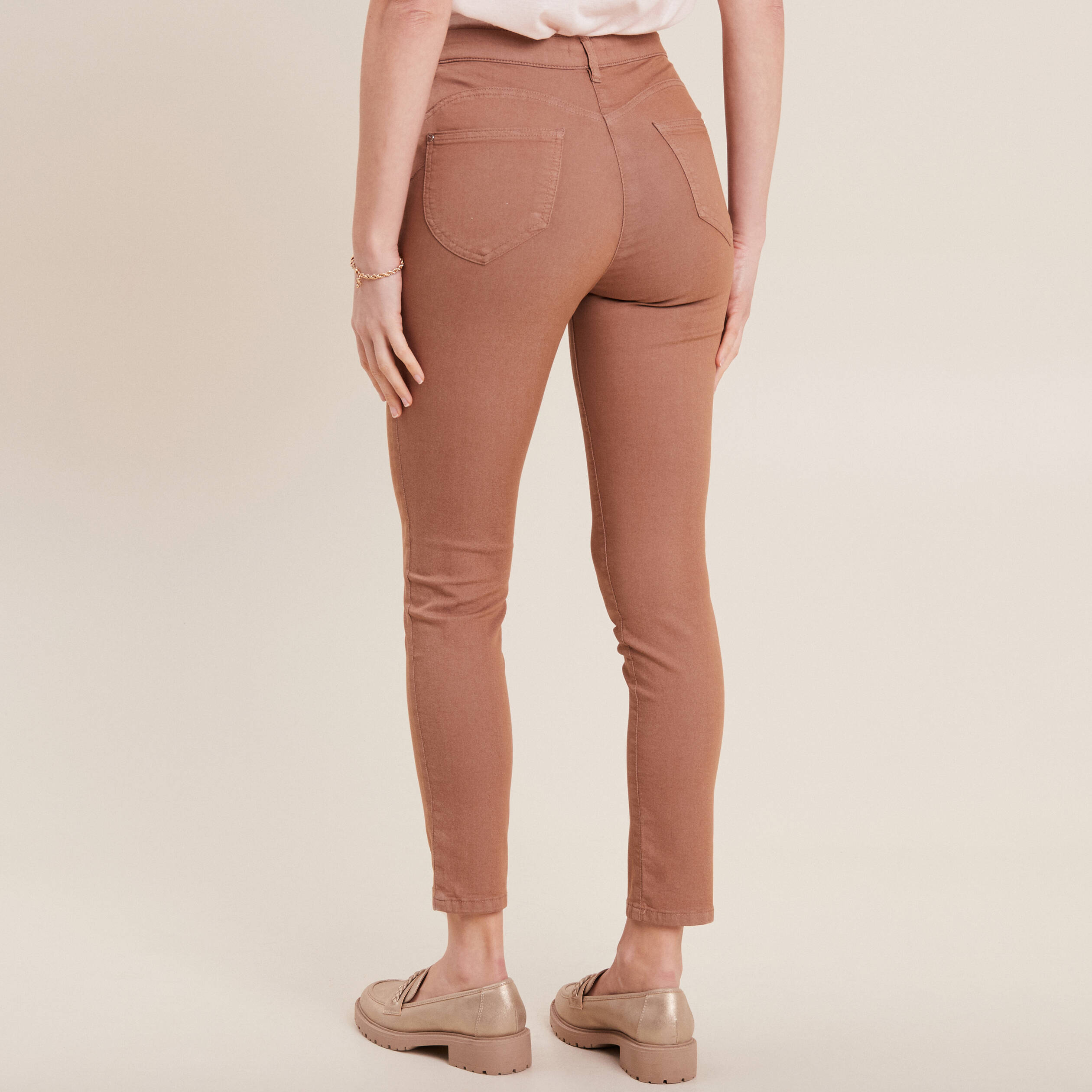 Pantalon léger taille standard 7/8ème marron femme