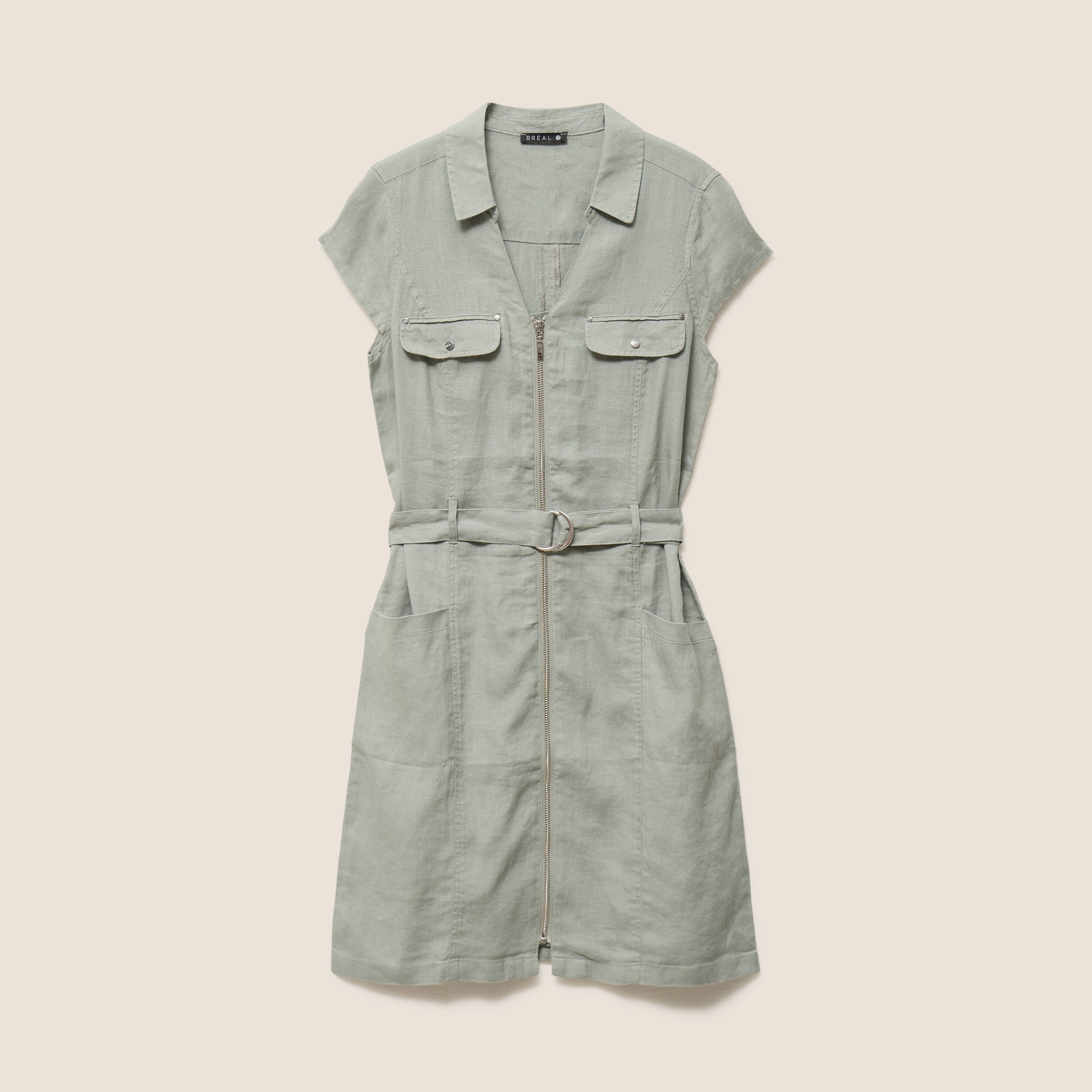 Robe droite zipp&eacute;e vert clair femme