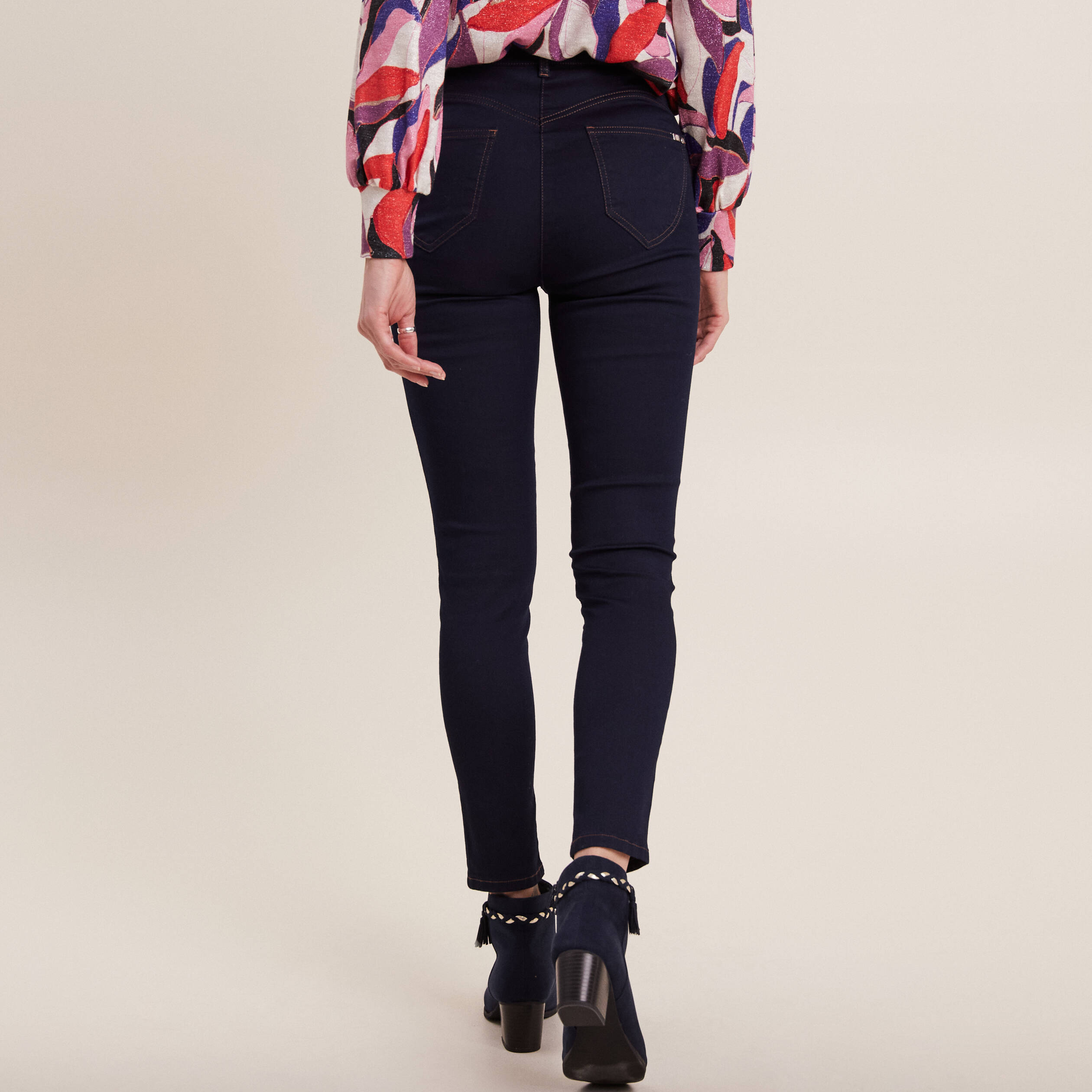Pantalon léger taille haute 7/8ème denim brut femme