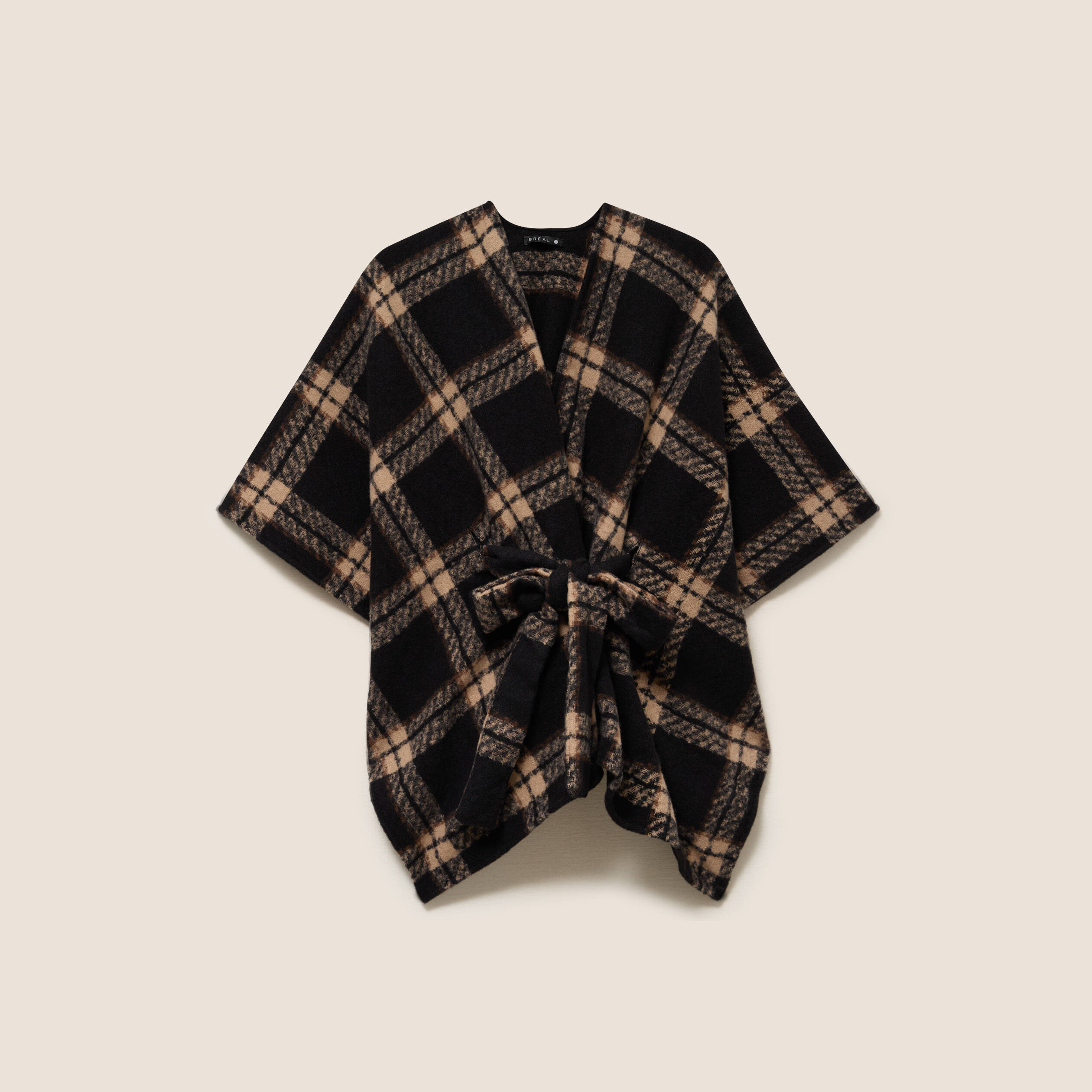 Poncho ceintur&eacute; noir femme