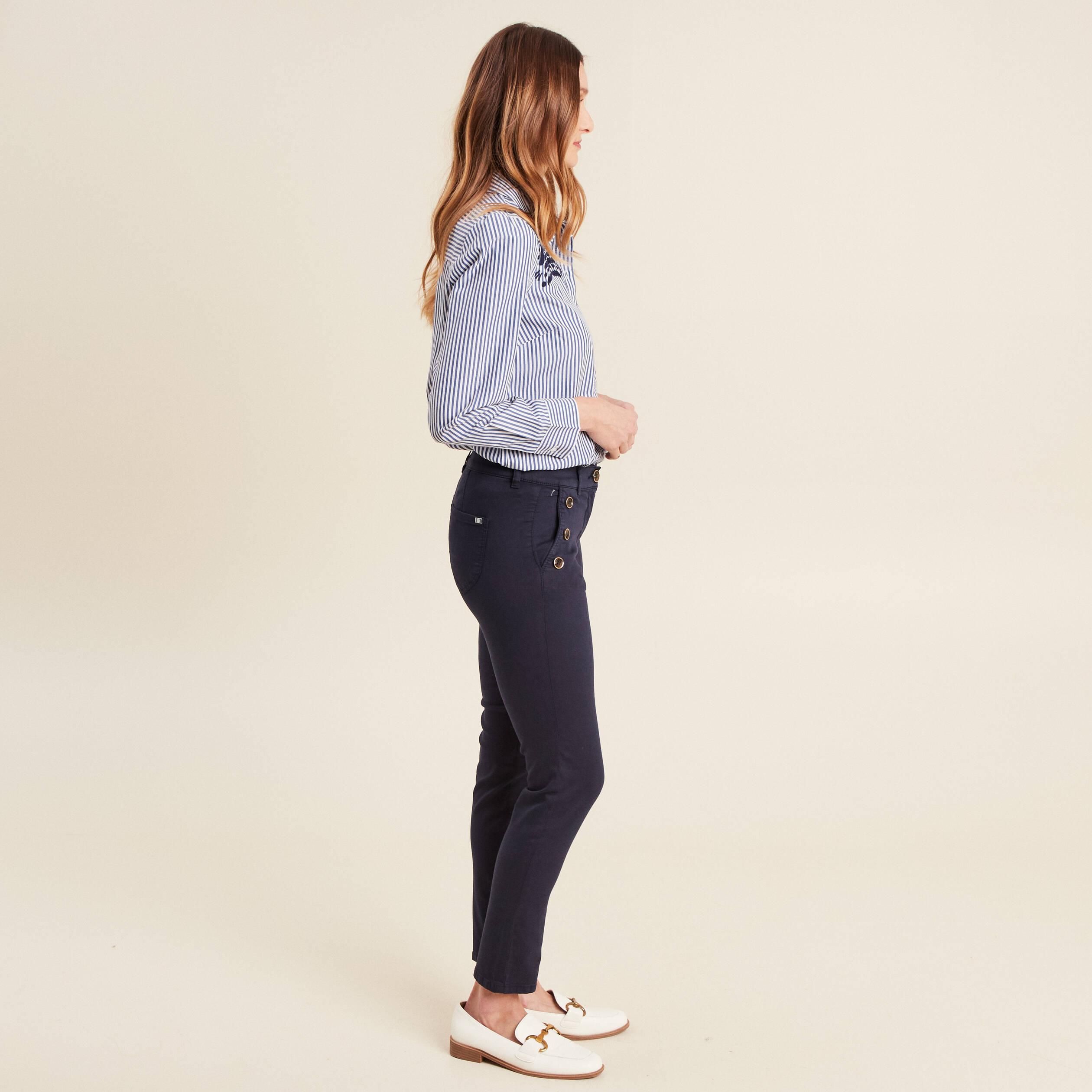 Pantalon ajusté 7/8ème bleu marine femme