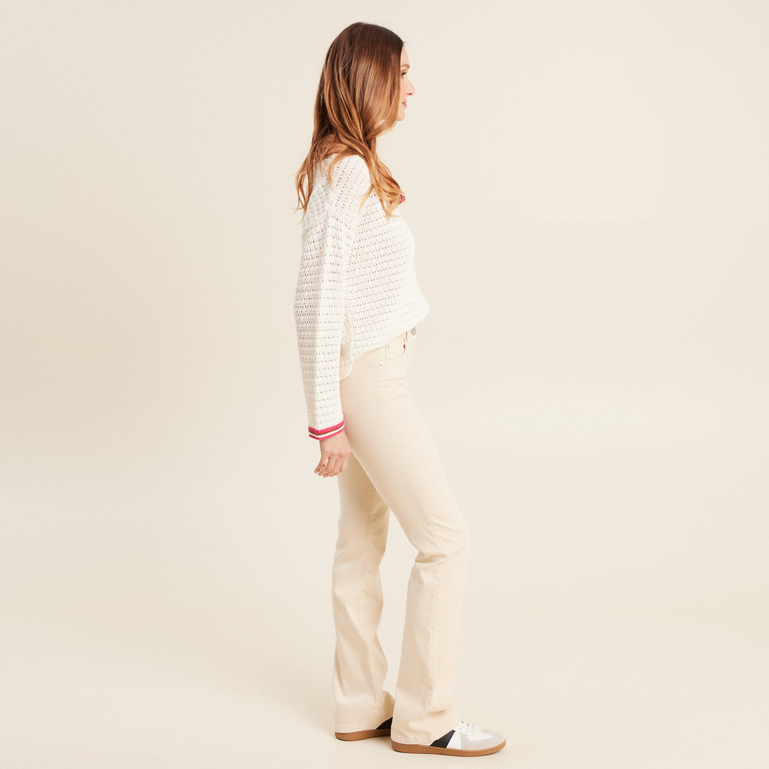 Pantalon léger bootcut taille basculée ivoire femme