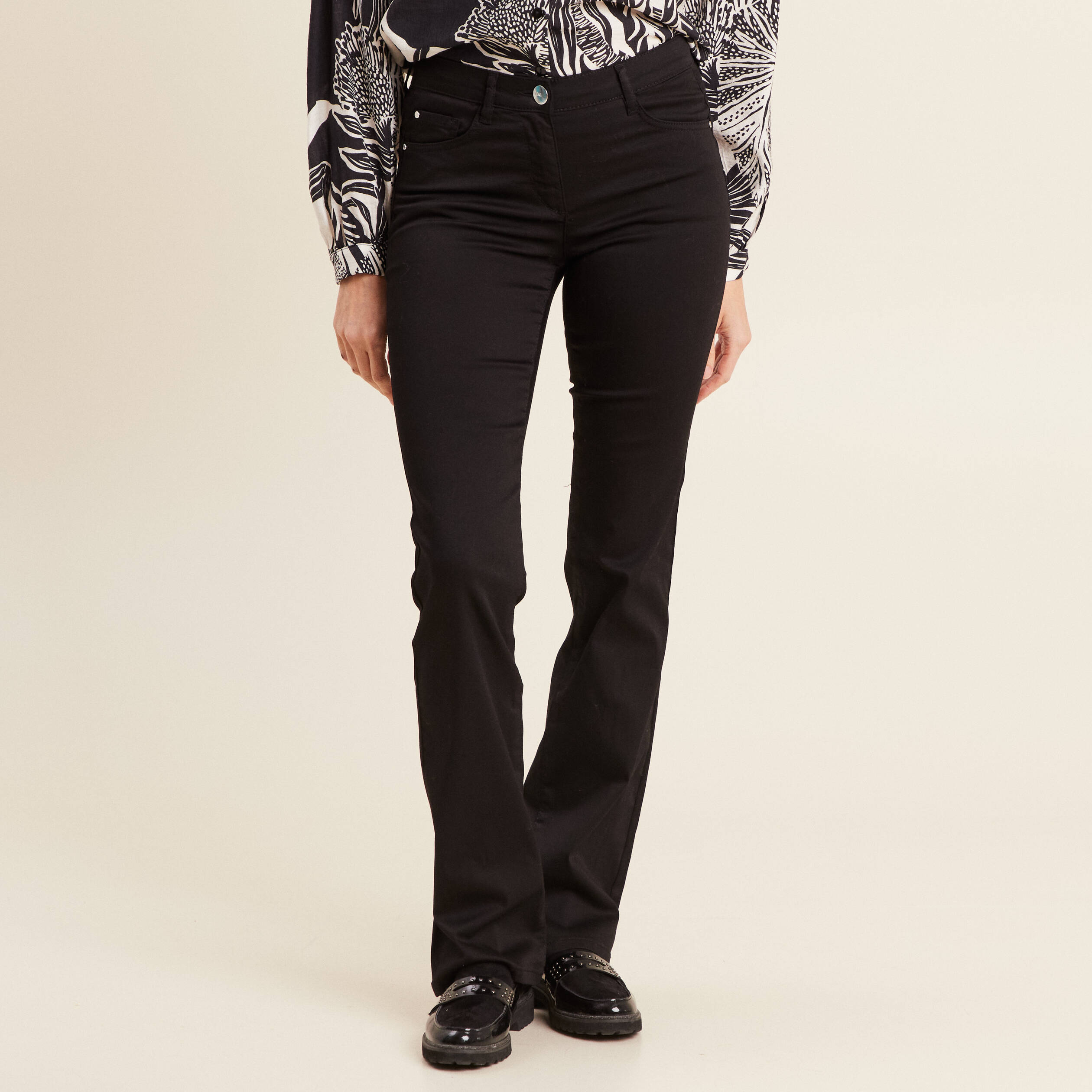 Pantalon léger bootcut taille basculée noir femme