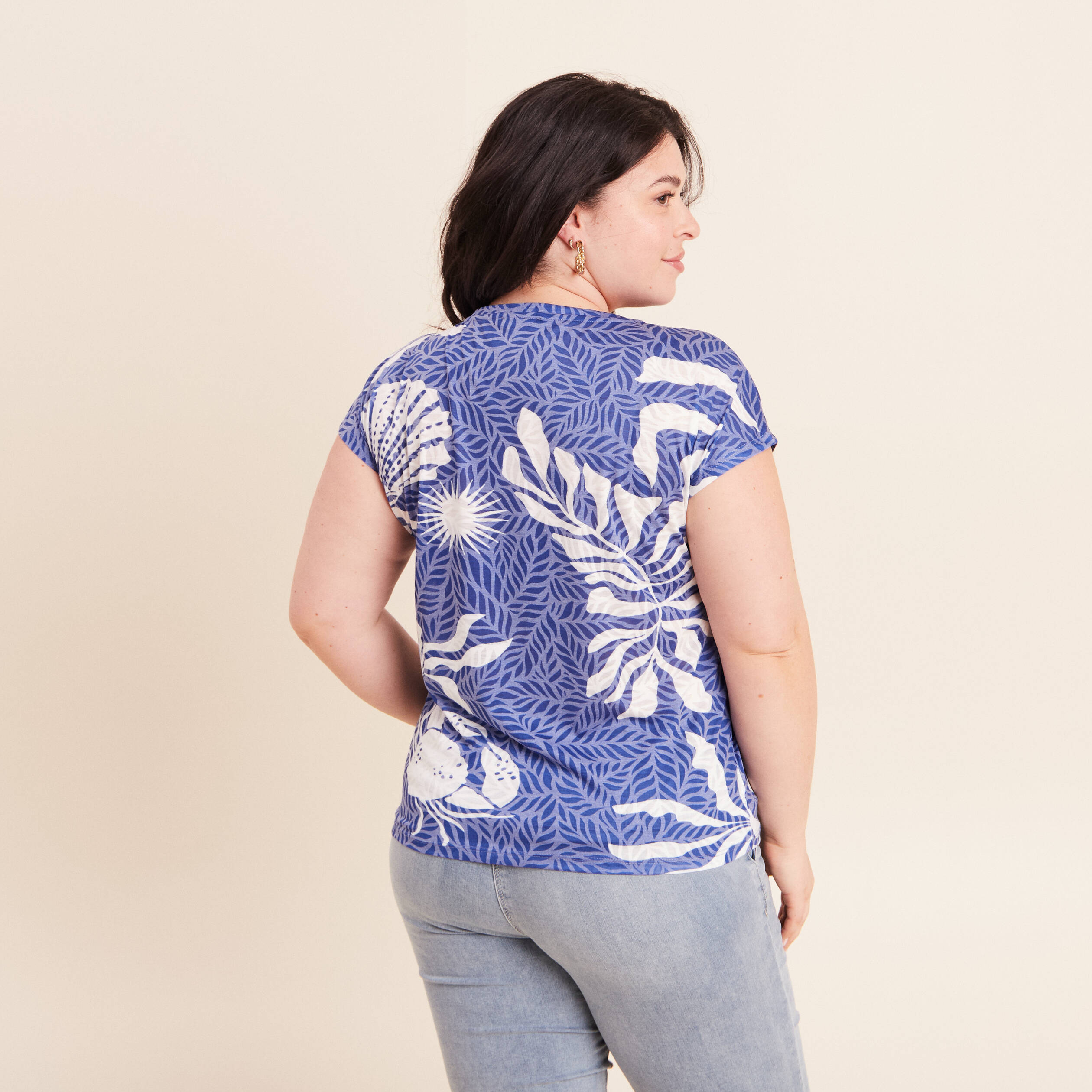 T-shirt manches courtes bleu fonc&eacute; femme