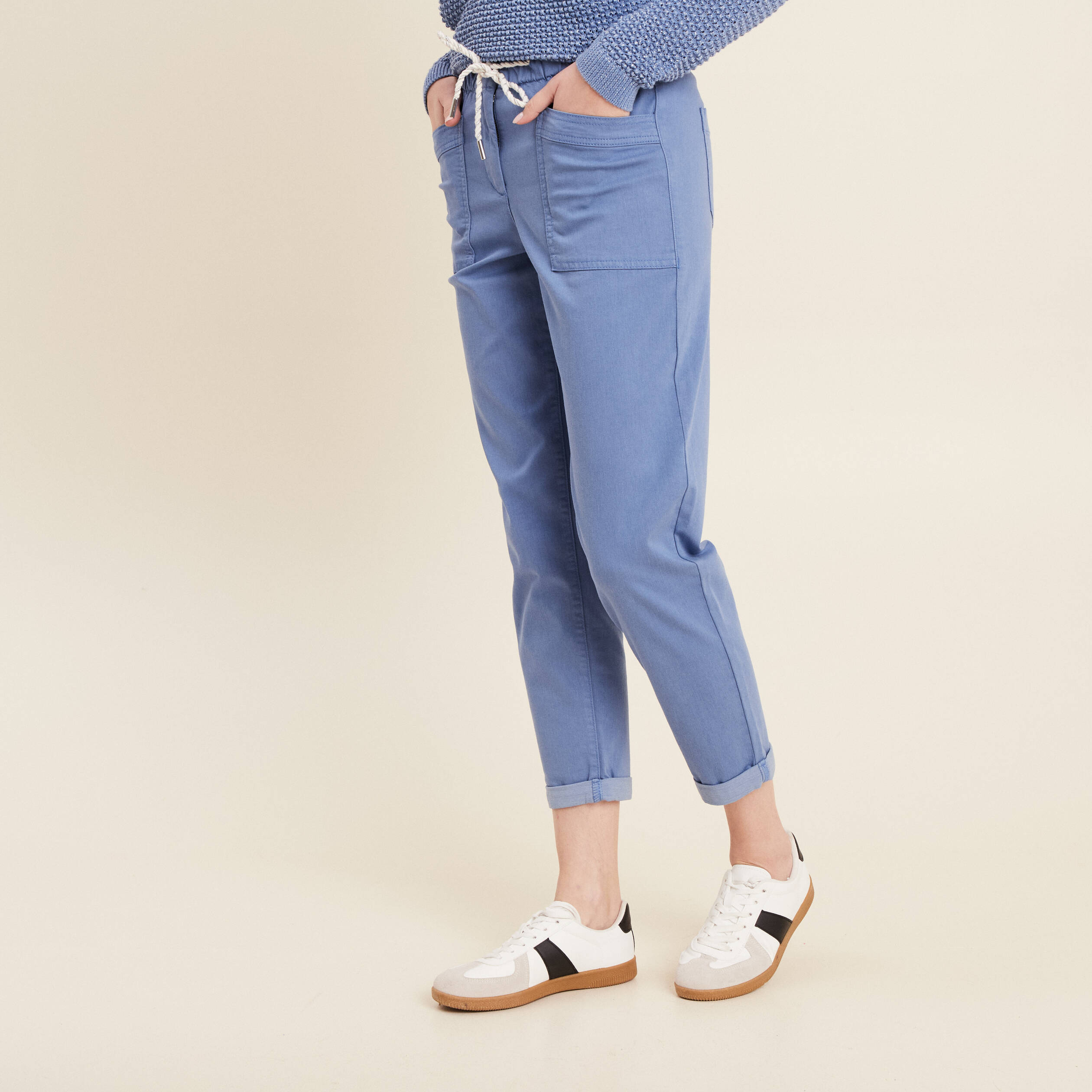pantalon coupe droite a coulisse bleu ciel femme Pantalon coupe droite à coulisse bleu ciel femme