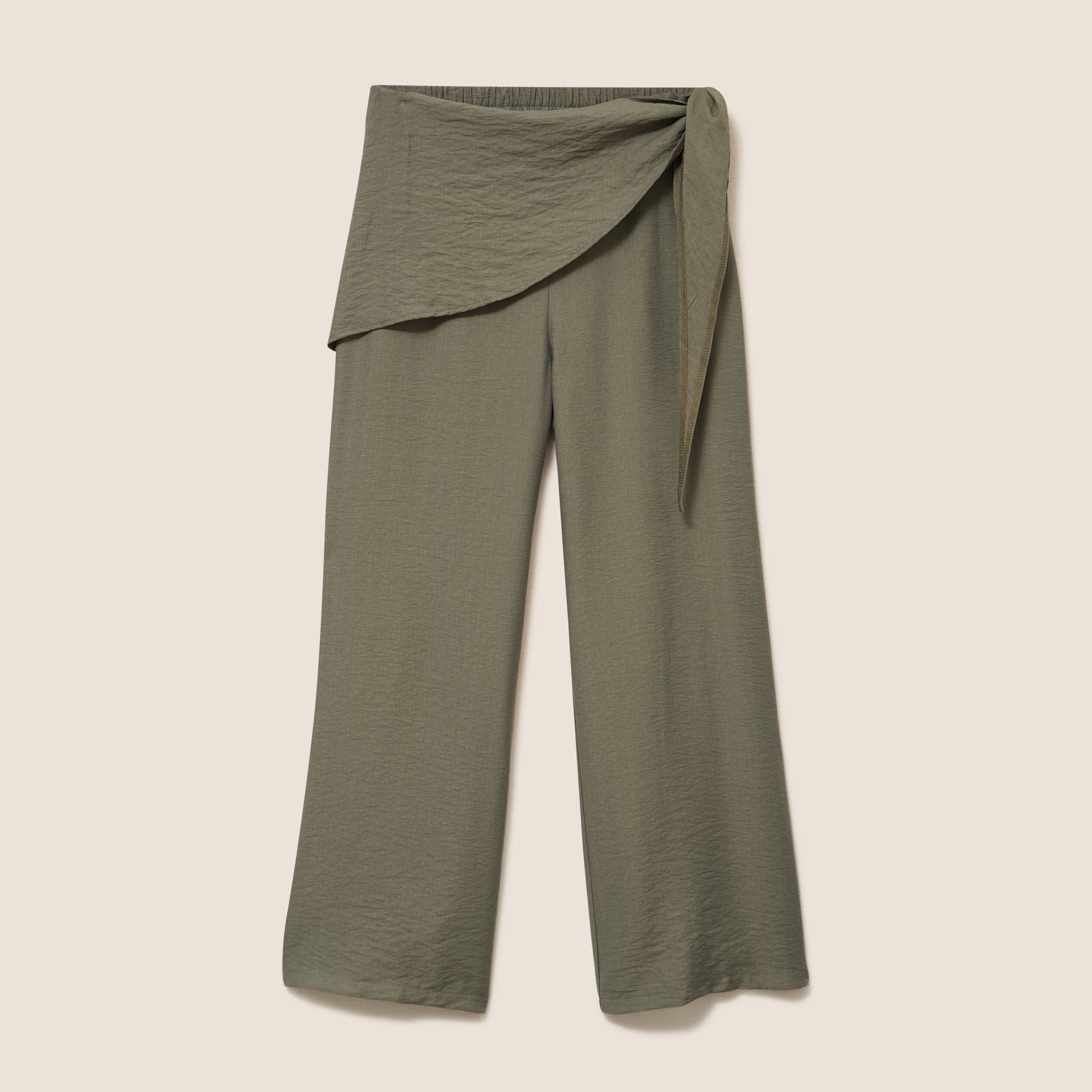 Pantalon ajust&eacute; taille haute vert kaki femme