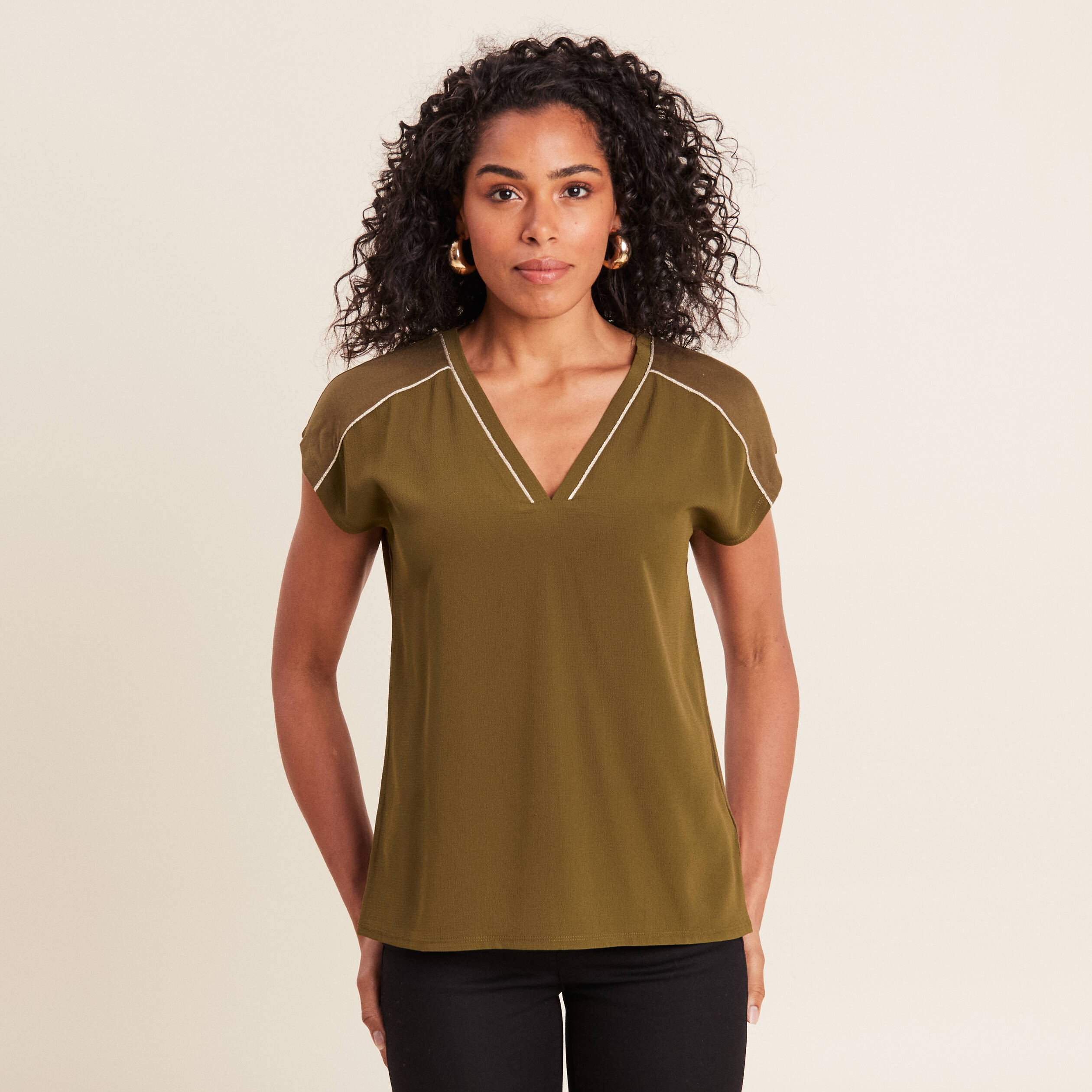 T-shirt manches courtes vert olive femme