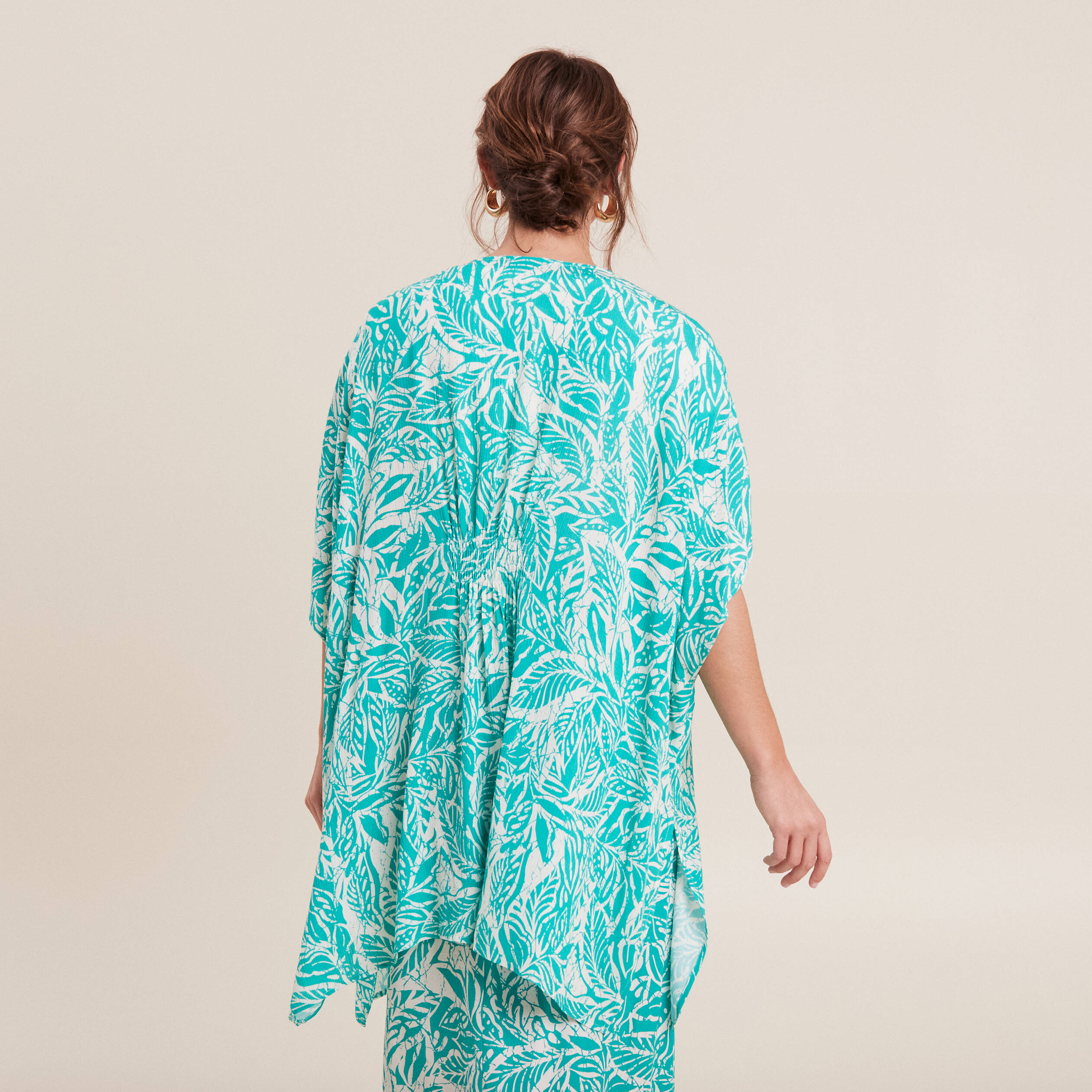 Kimono dos smocké vert émeraude femme