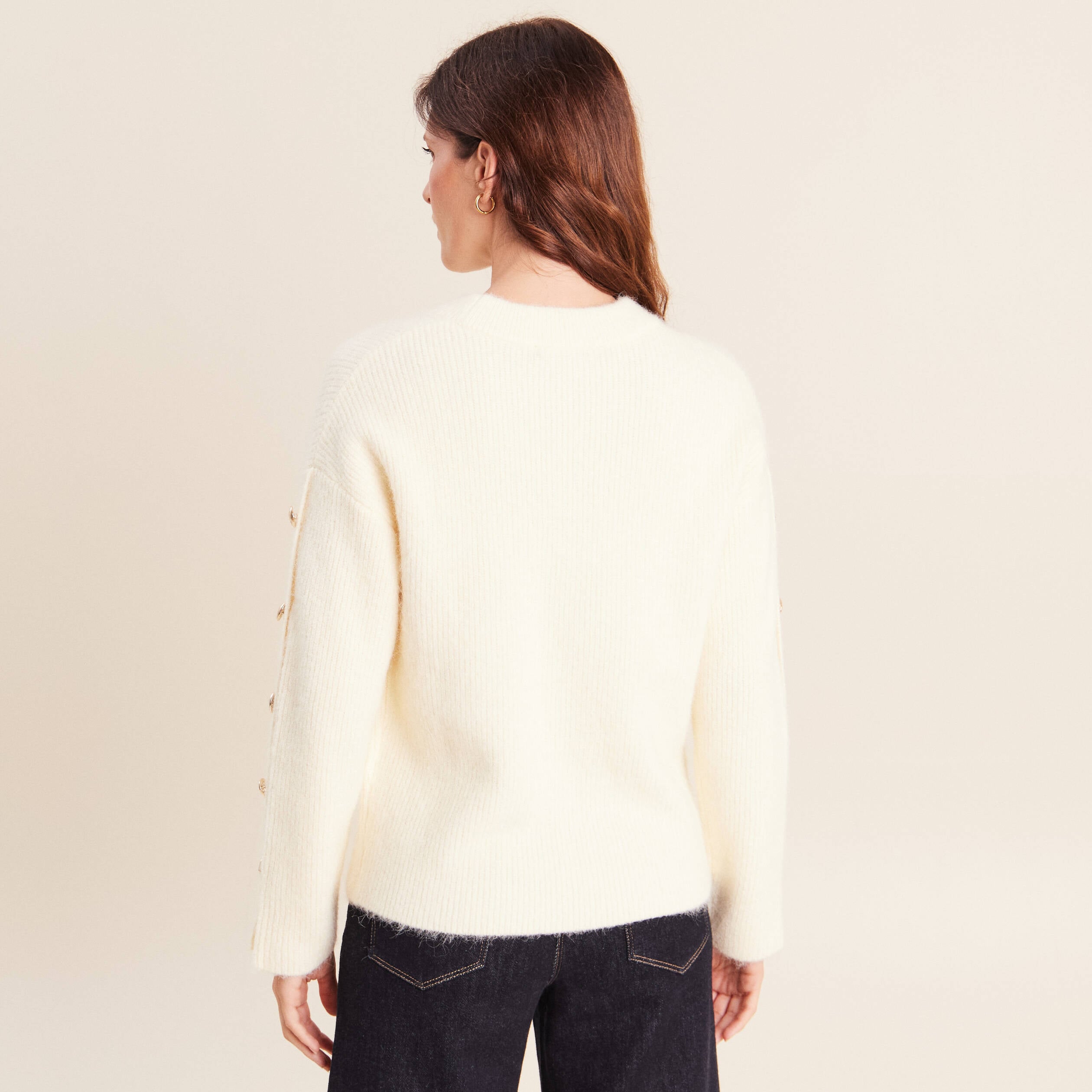 Pull manches boutonn&eacute;es jaune pastel femme