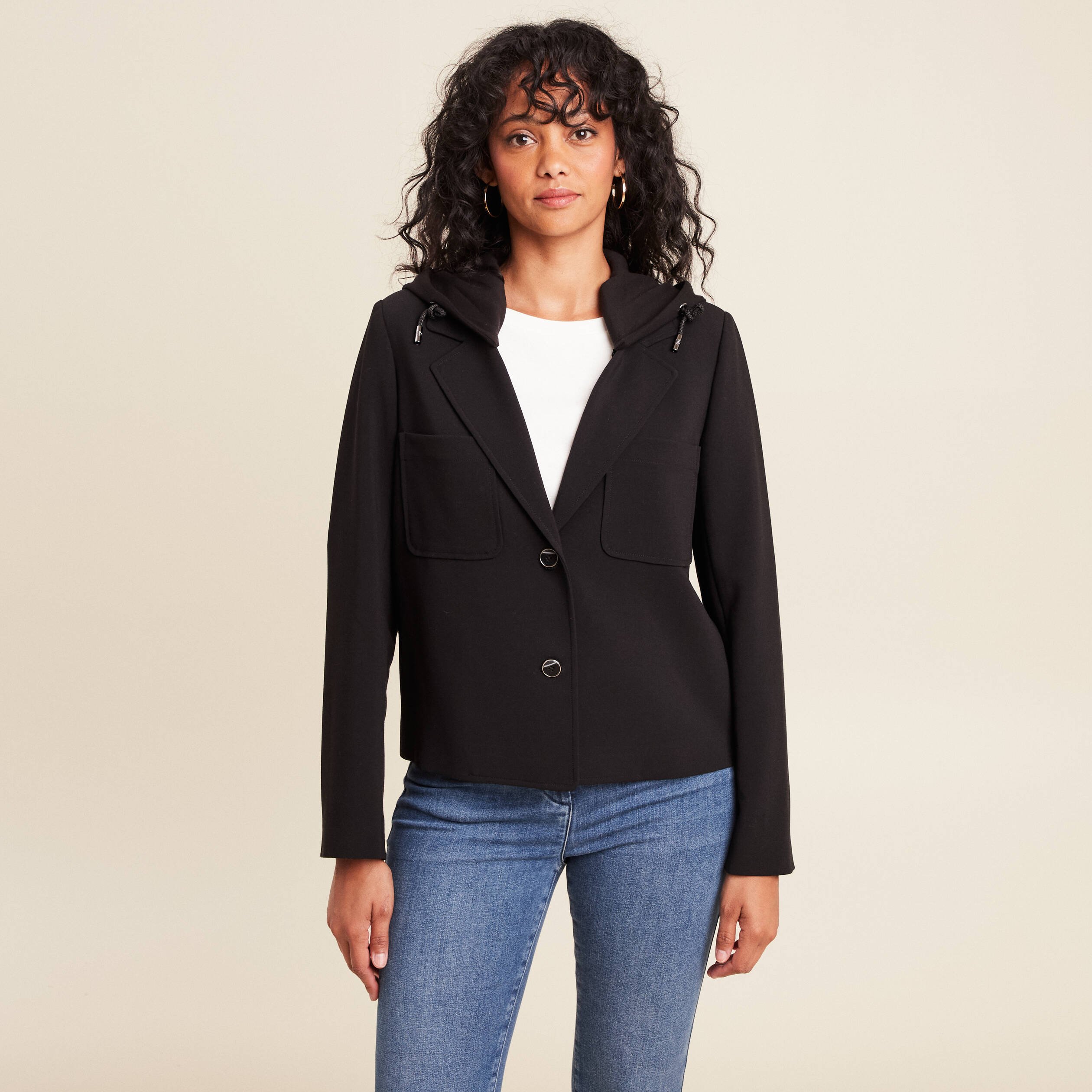 veste cintree doublee avec capuche noir femme veste cintrée doublée avec capuche noir femme