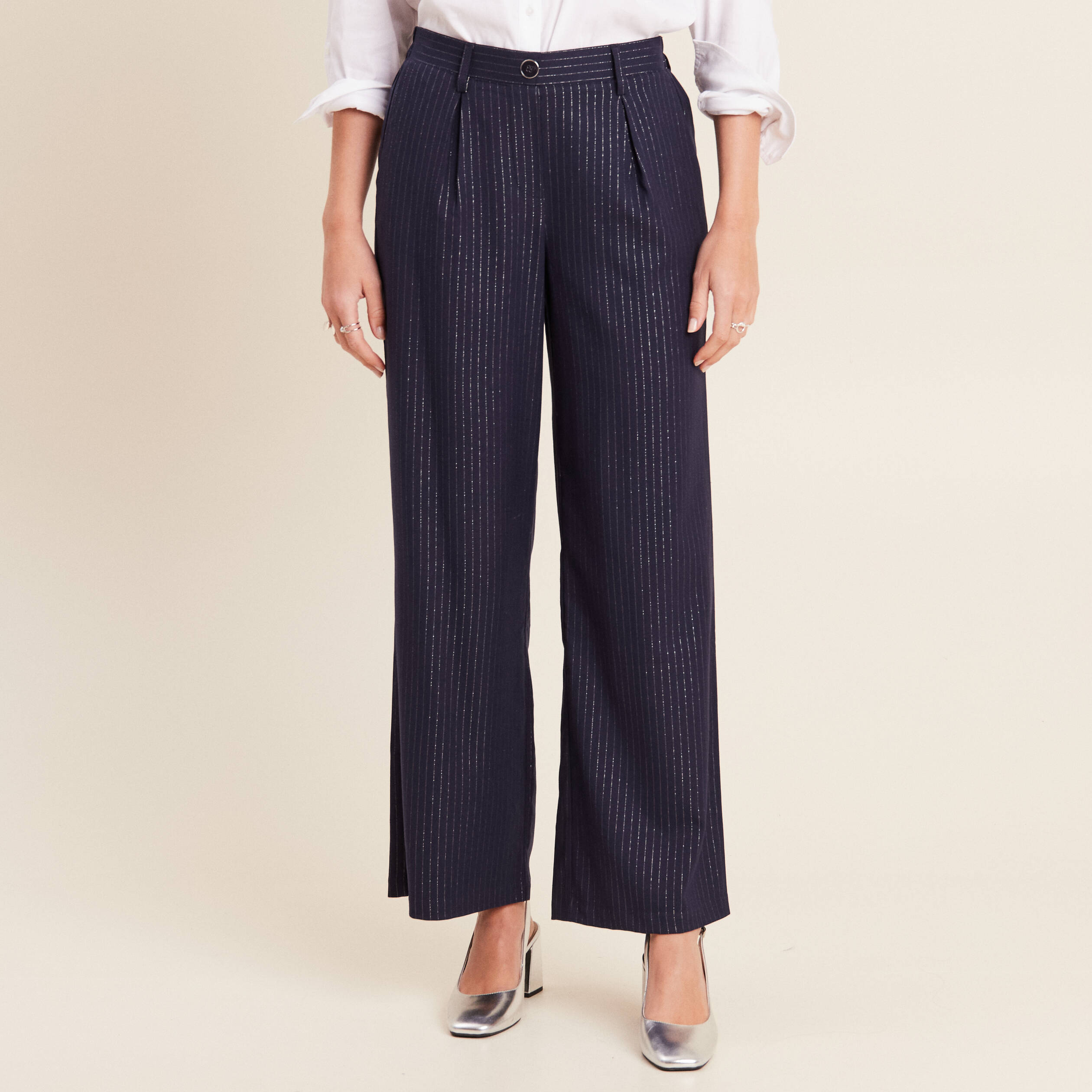 Pantalon large 7/8ème bleu foncé femme