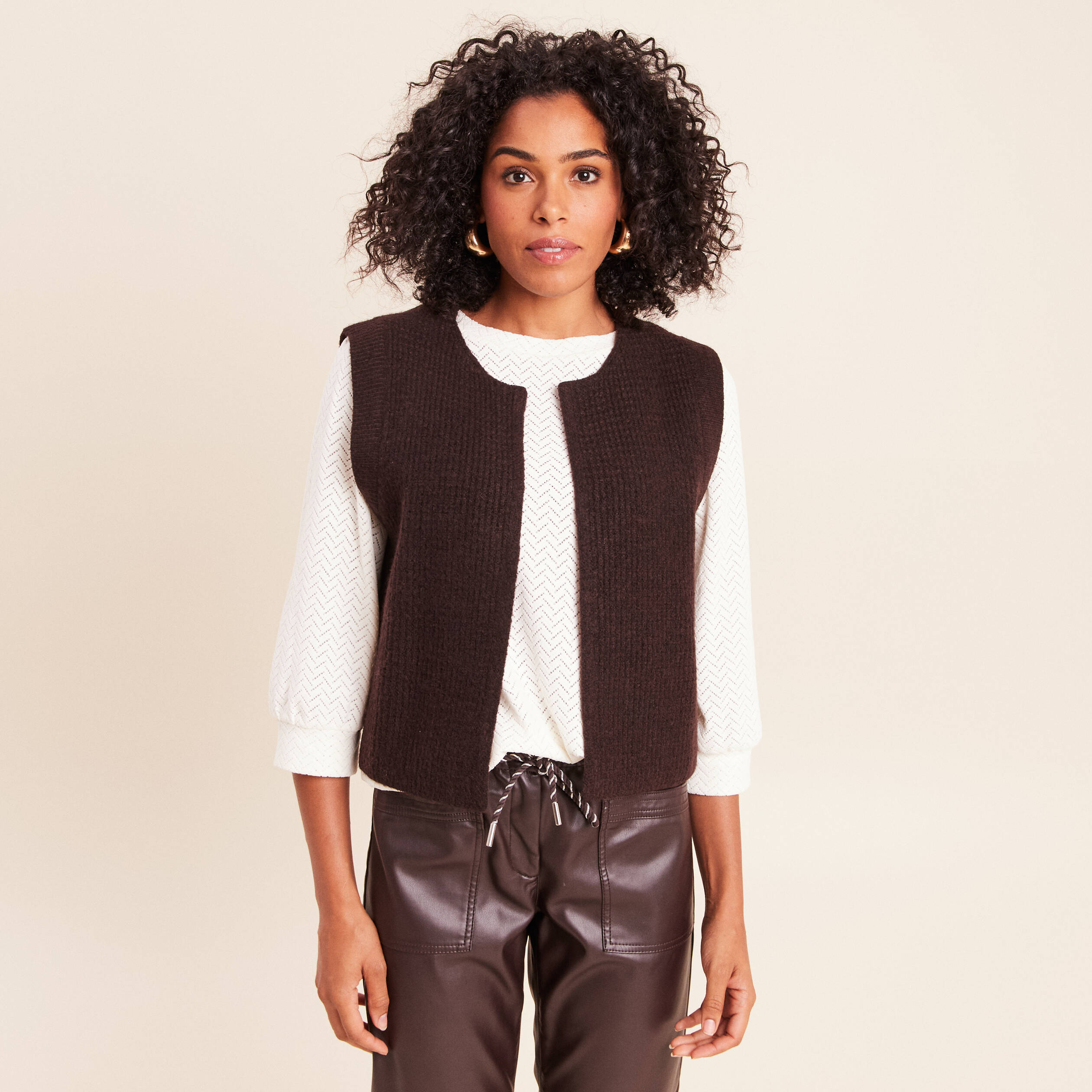 Gilet sans manches marron fonc&eacute; femme