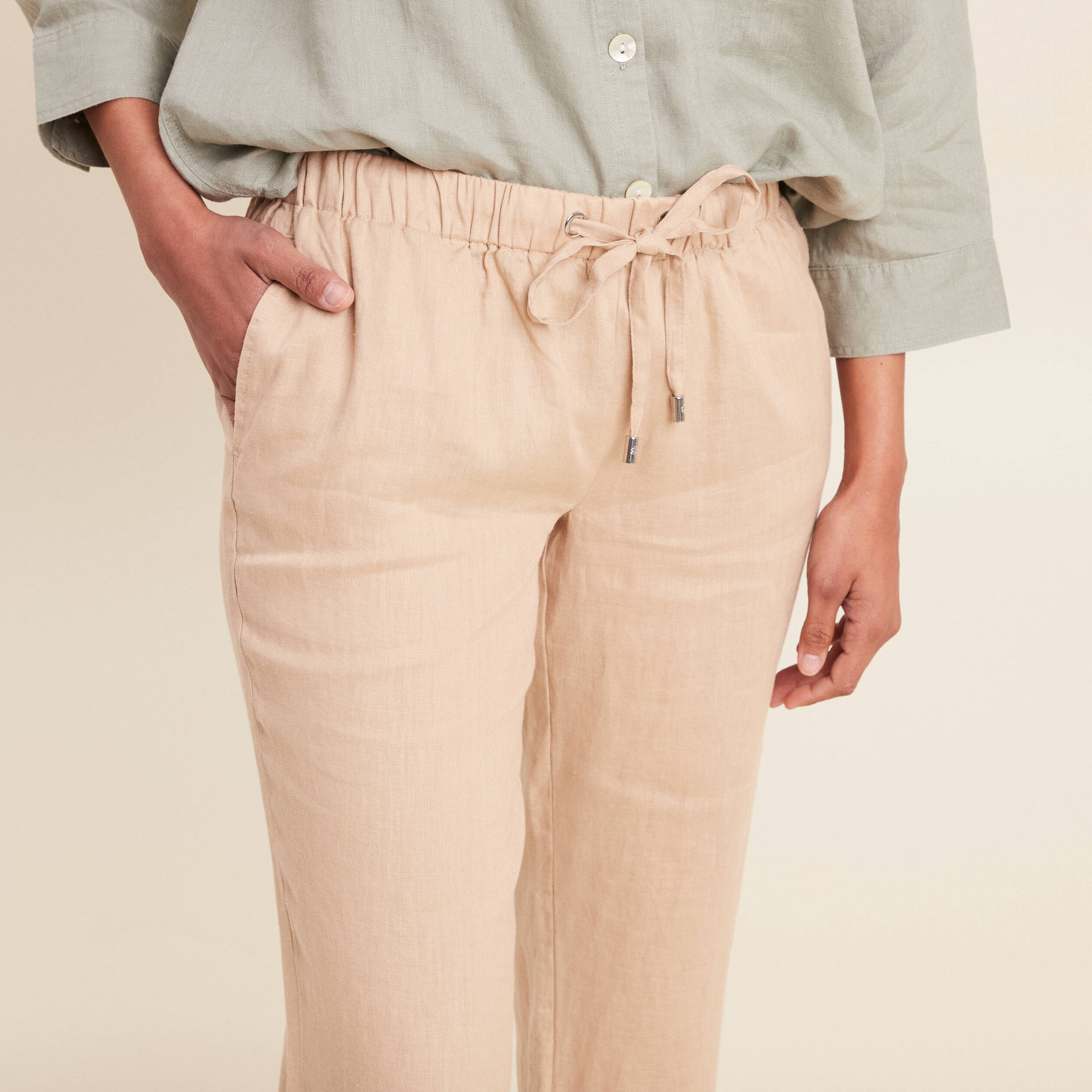 Pantalon flou 7/8ème en lin sable femme