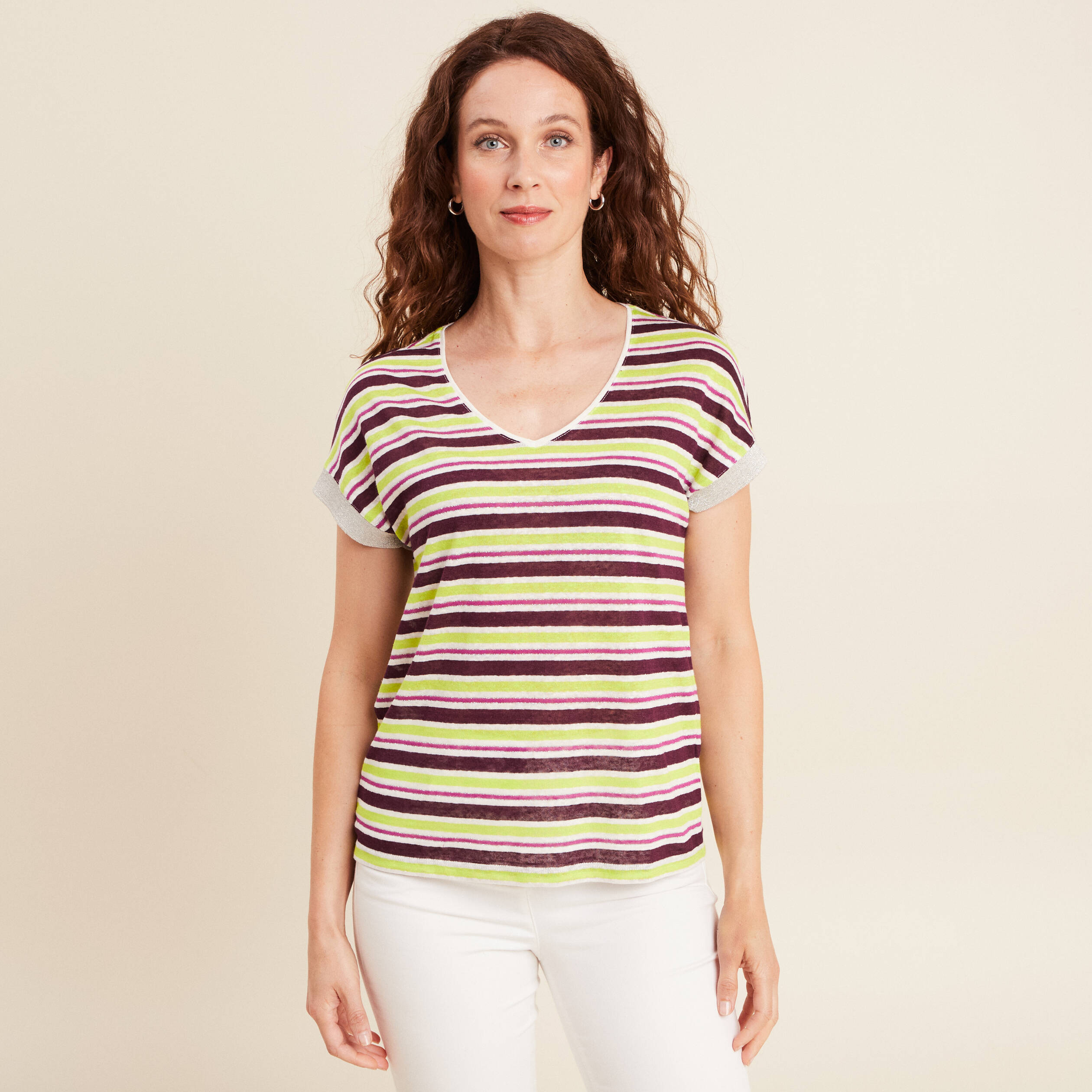 T-shirt manches courtes prune femme