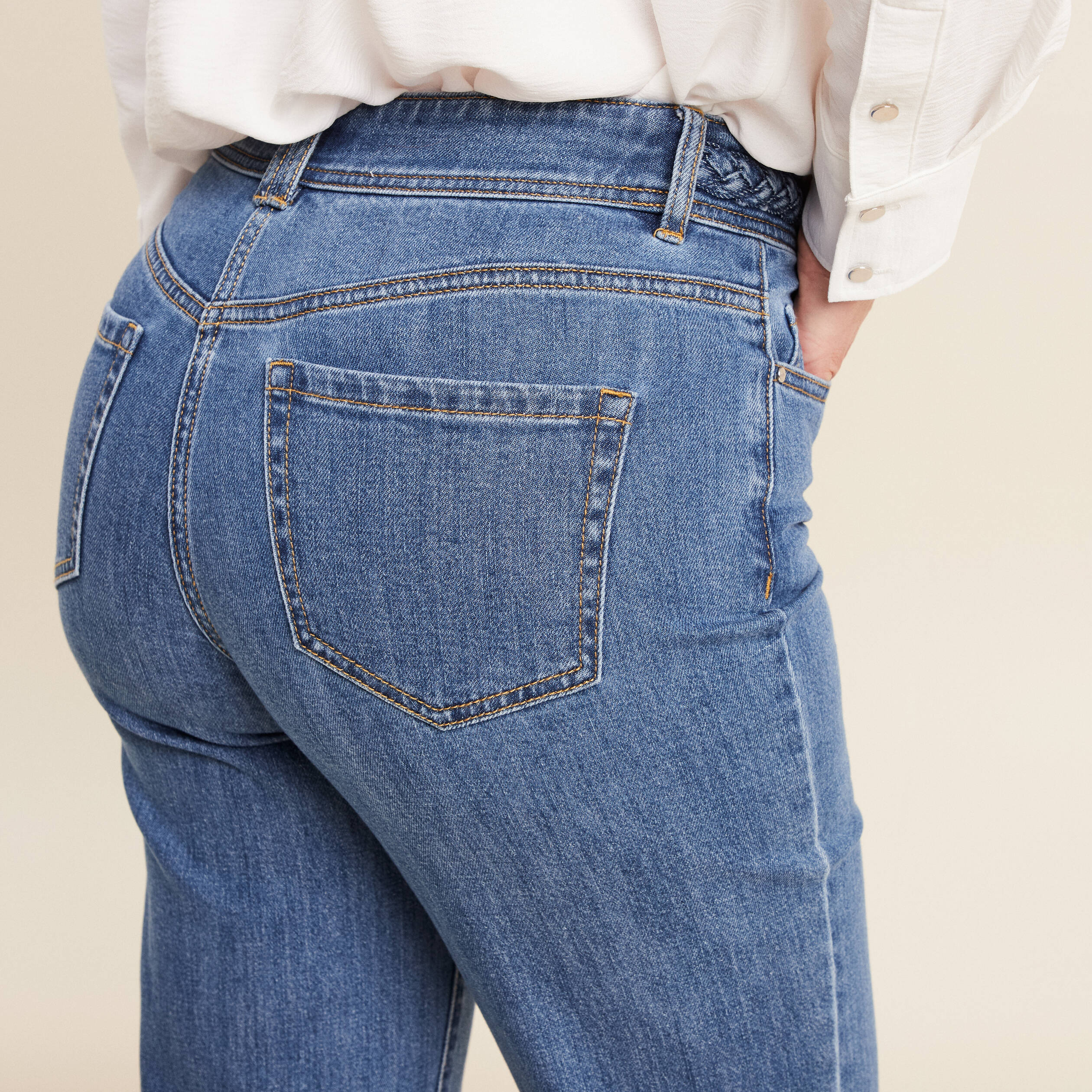 Jean large 7/8ème taille haute denim stone femme