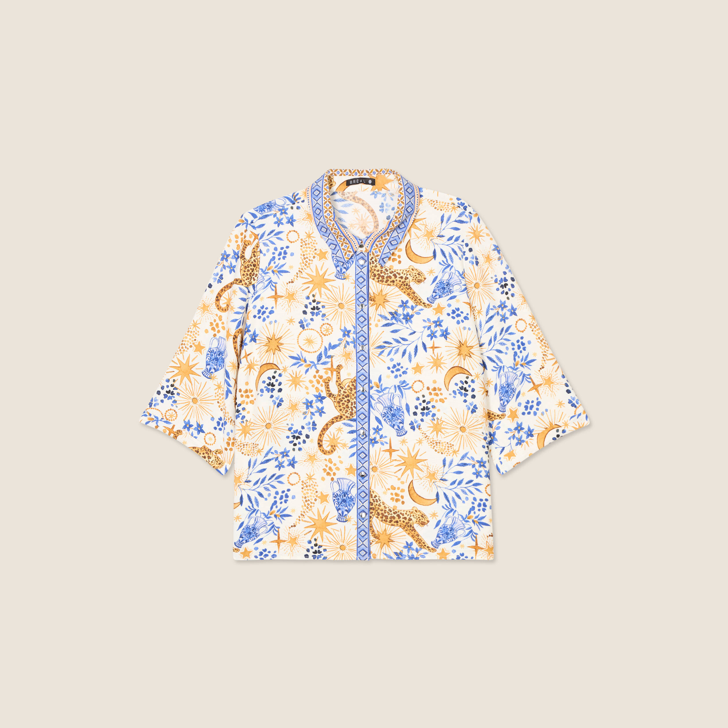 Chemise manches 3/4 bleu femme