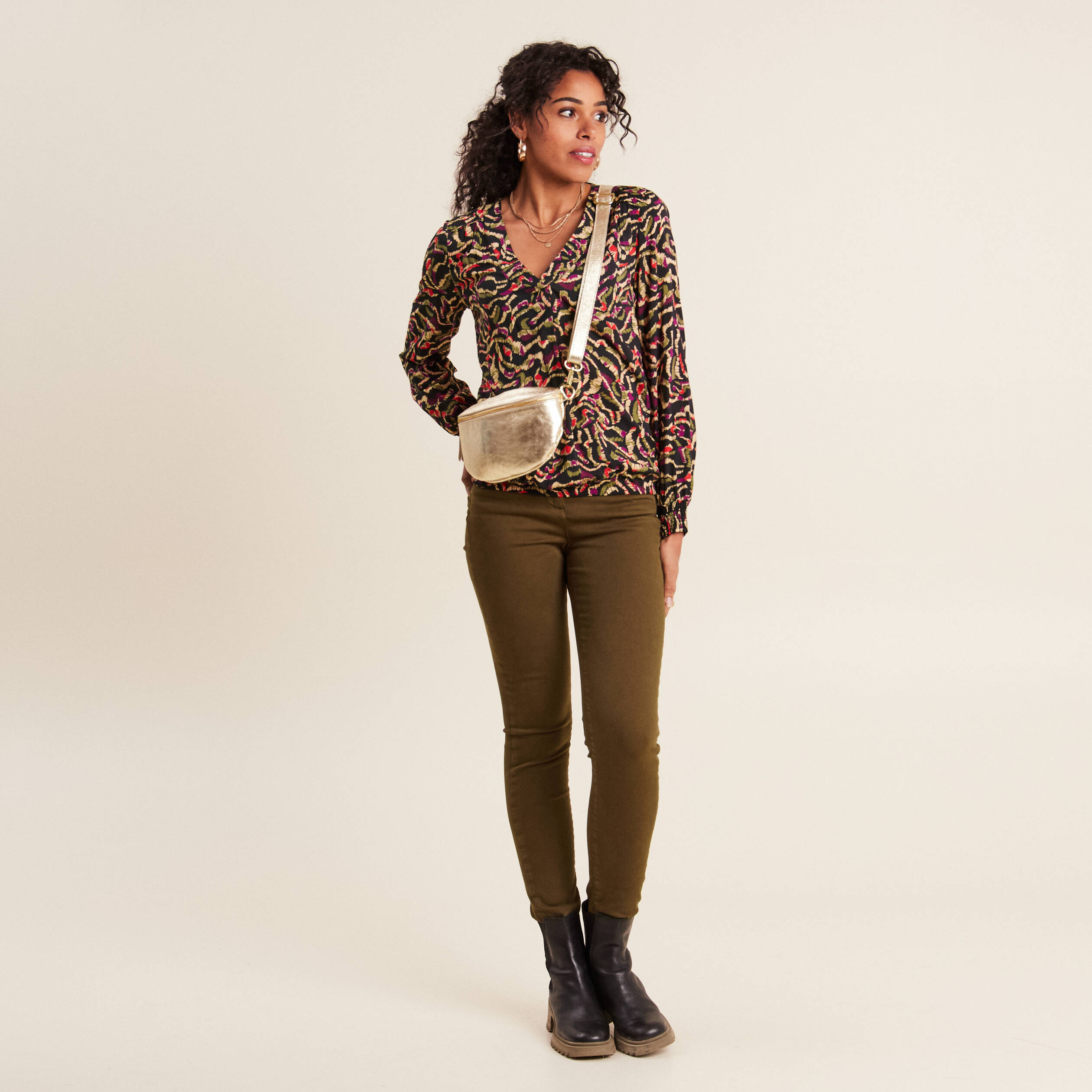 Blouse manches longues vert kaki femme