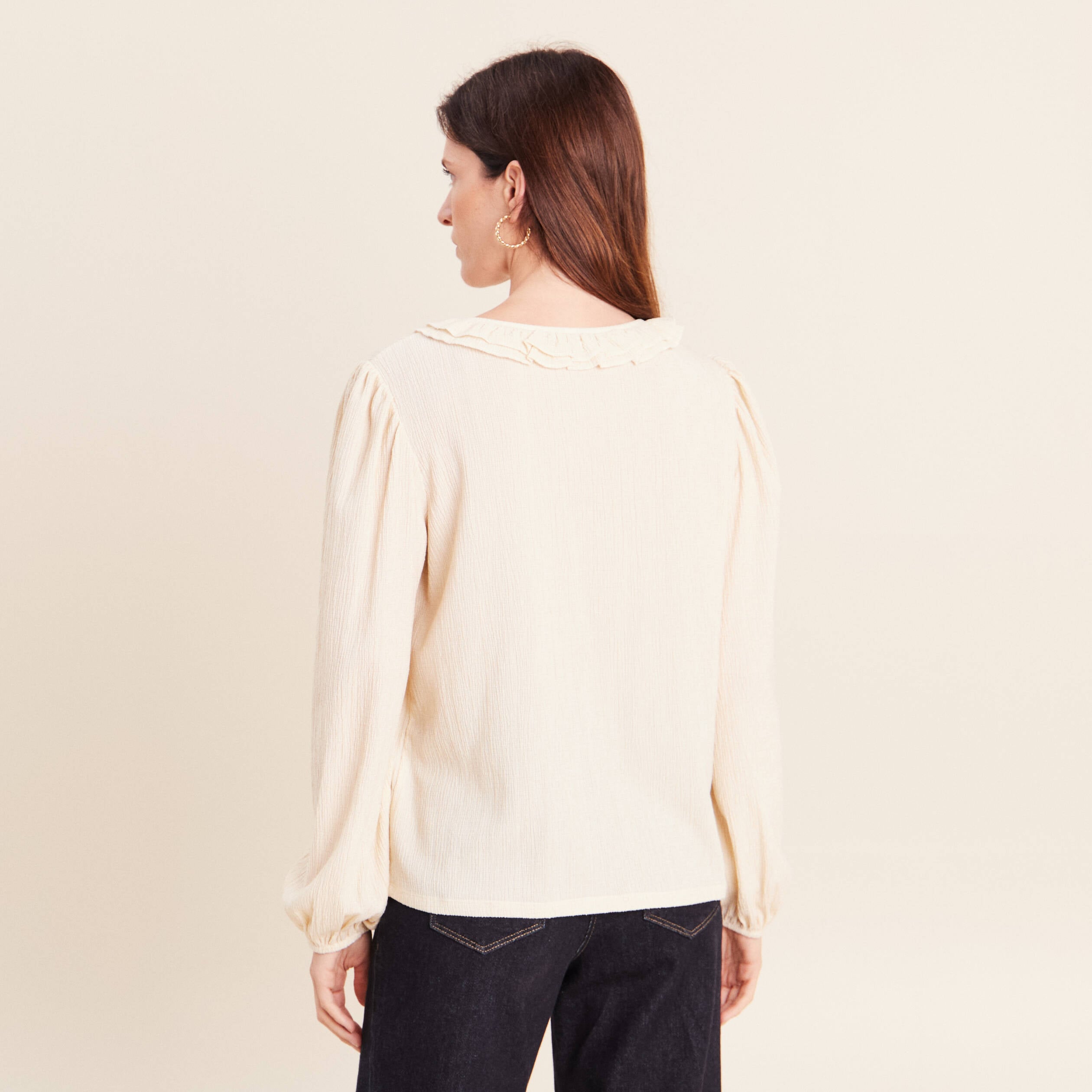 Blouse col v manches longues sable femme