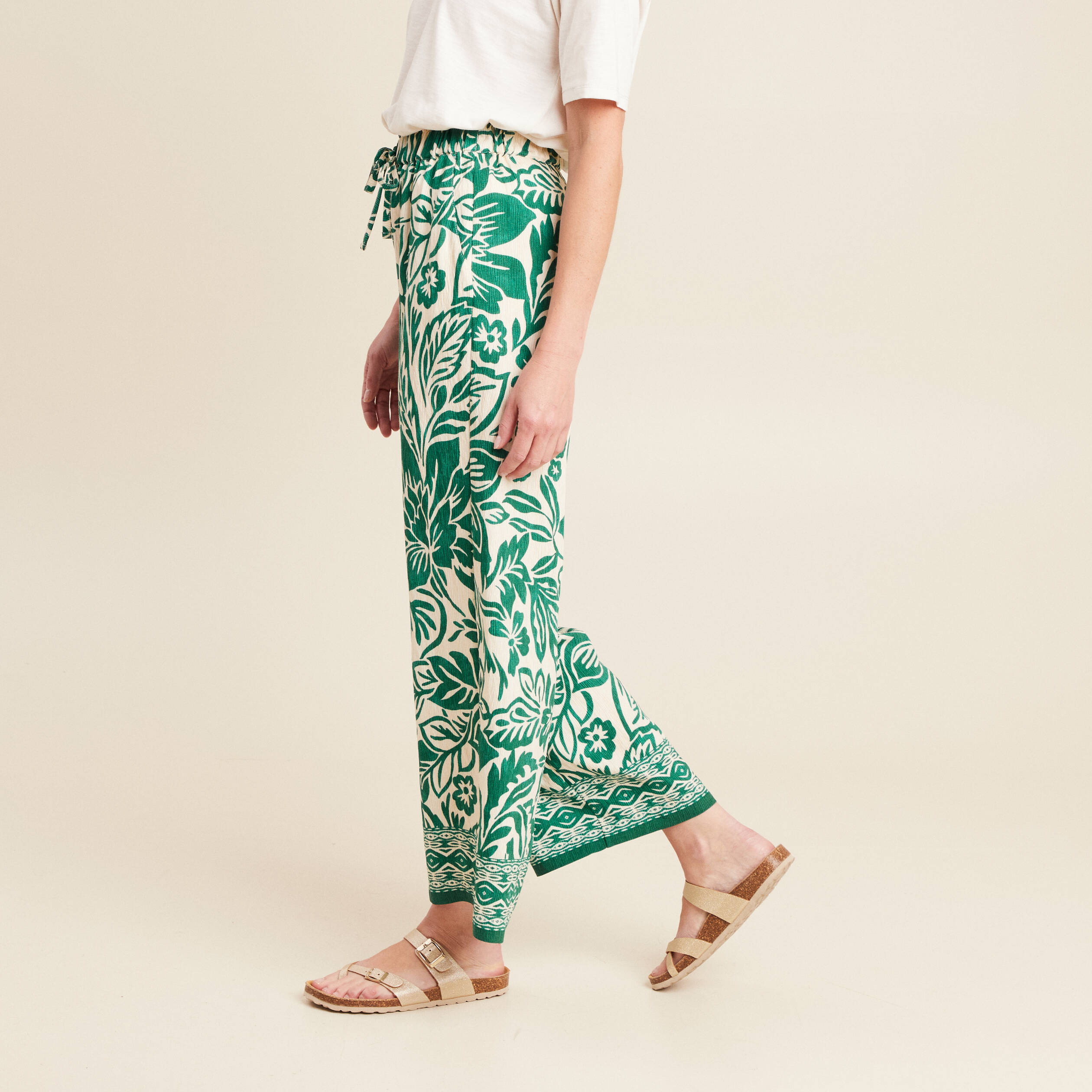 pantalon large taille haute ecru femme Pantalon large taille haute ecru femme