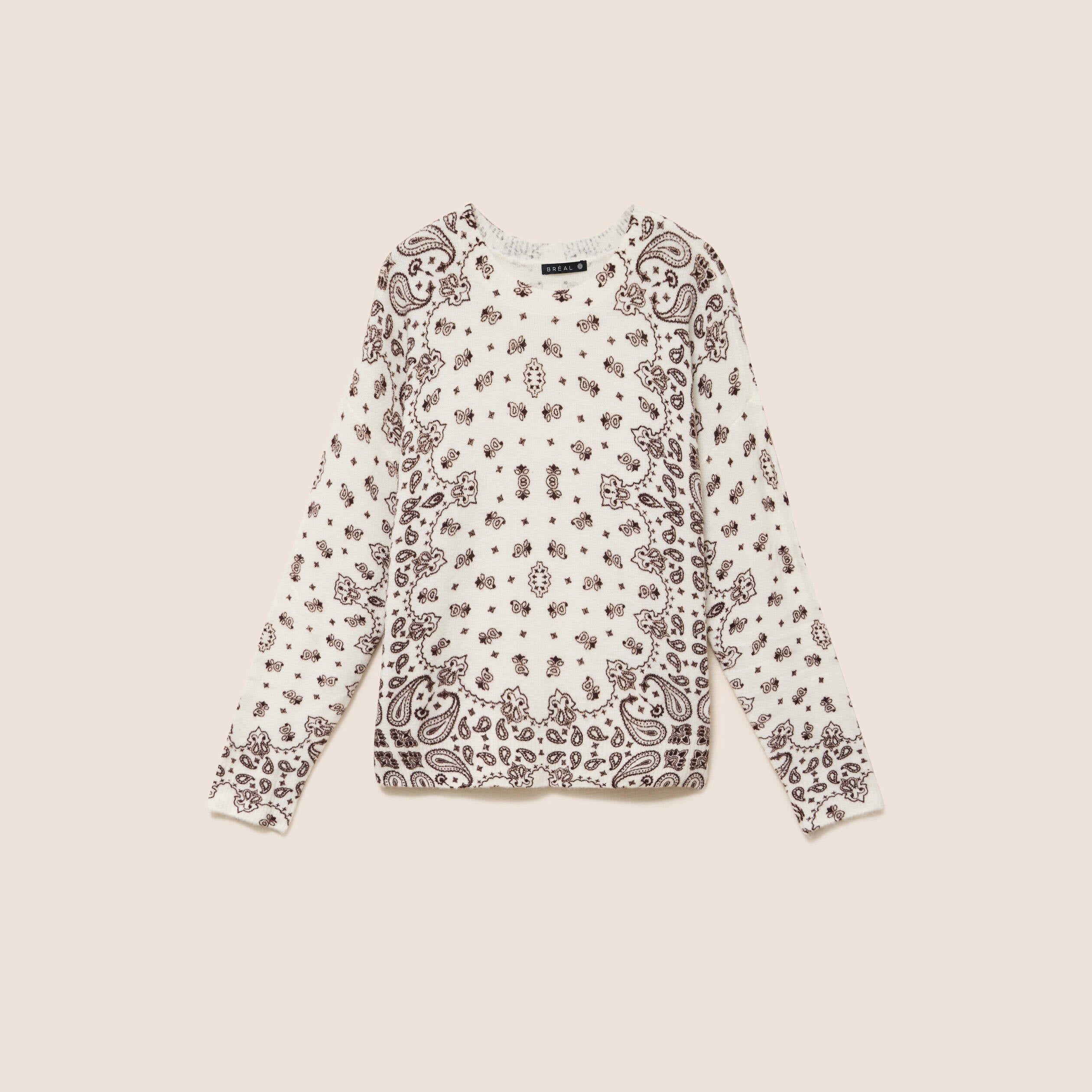 Pull col rond marron femme