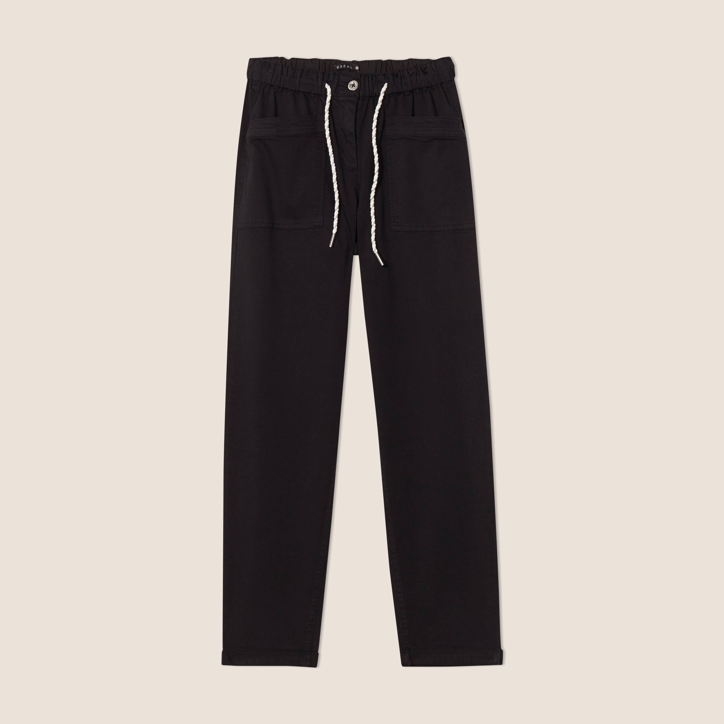 pantalon coupe droite a coulisse noir femme Pantalon coupe droite à coulisse noir femme