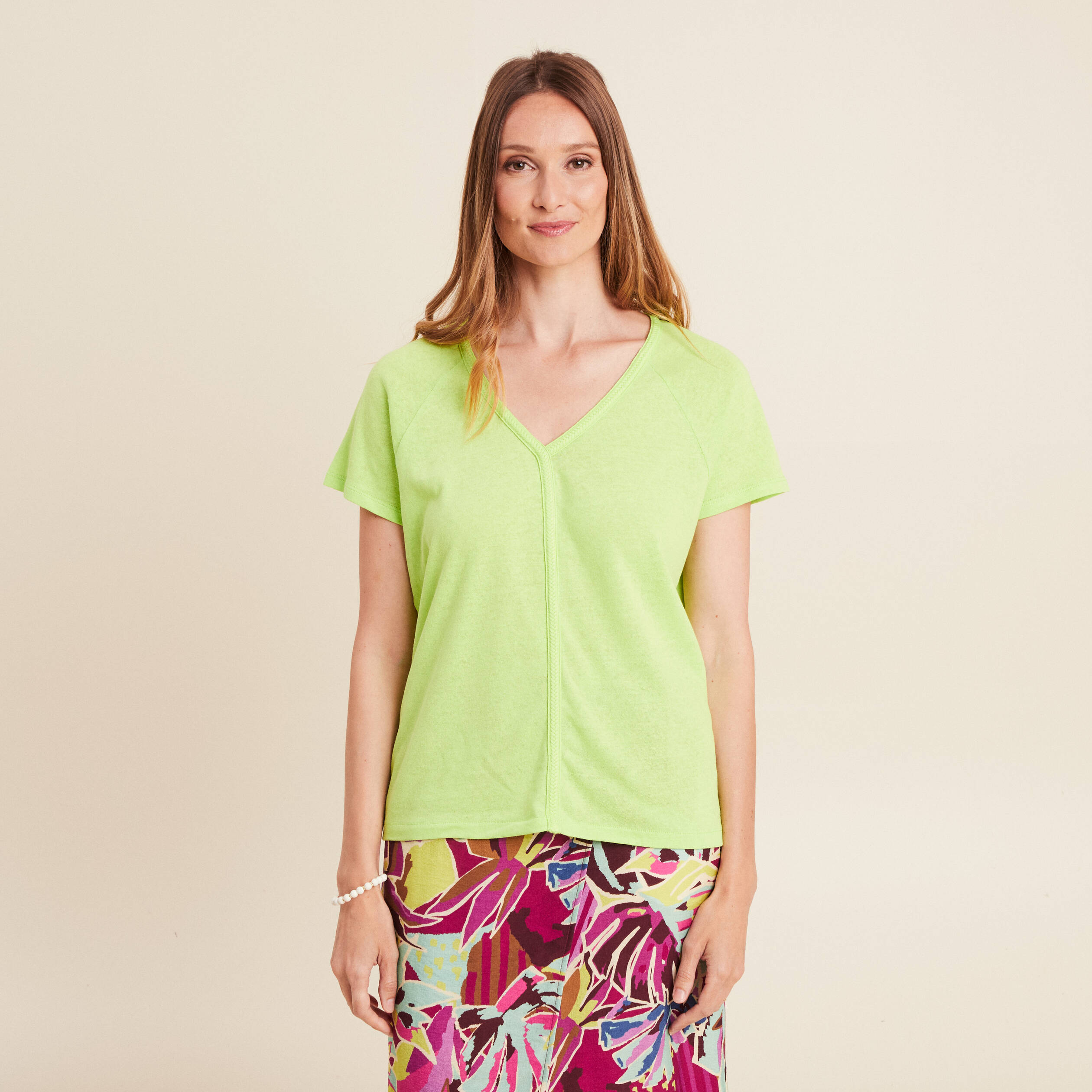 t shirt tresse manches courtes vert anis femme T-shirt tresse manches courtes vert anis femme