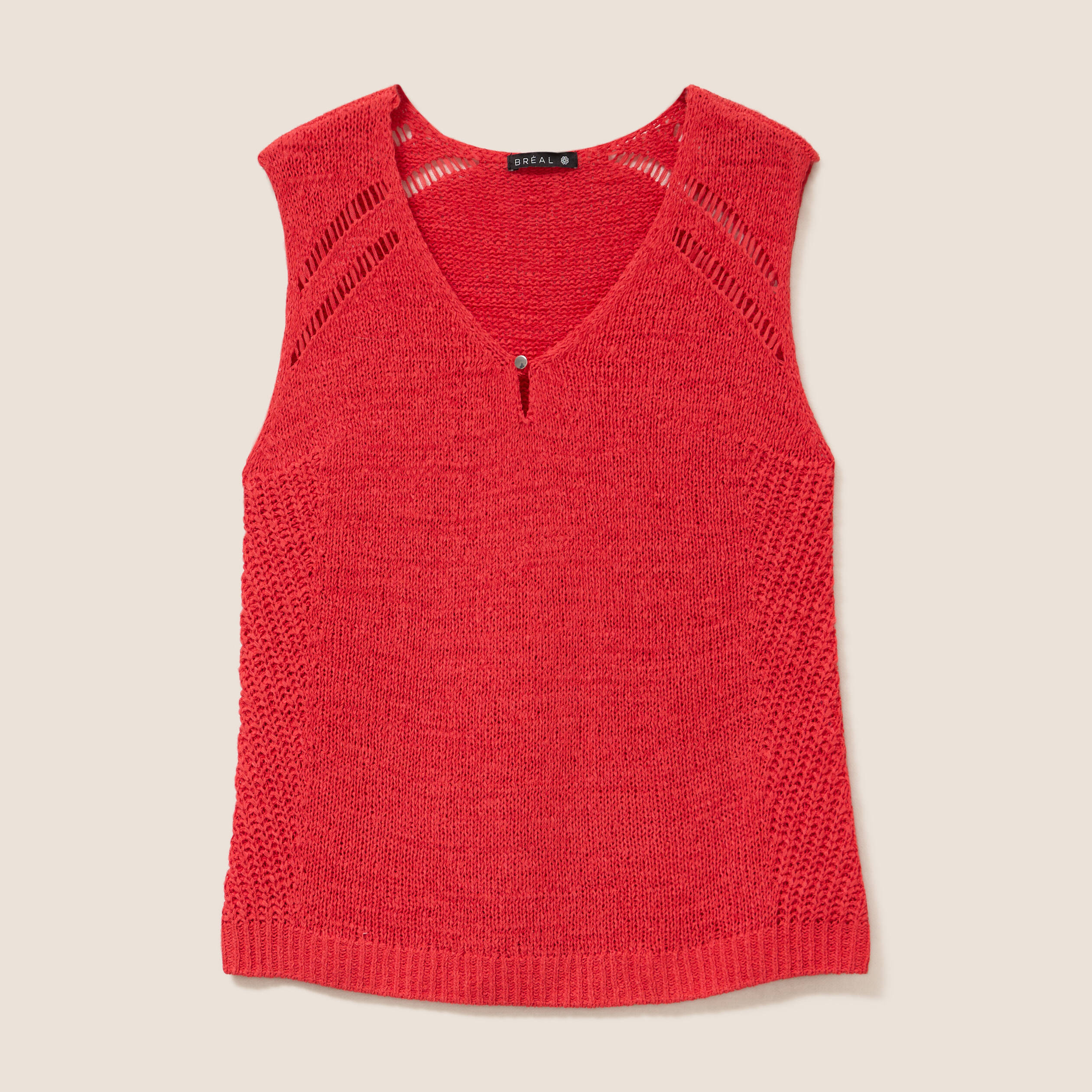 D&eacute;bardeur tricot sans manches rouge femme