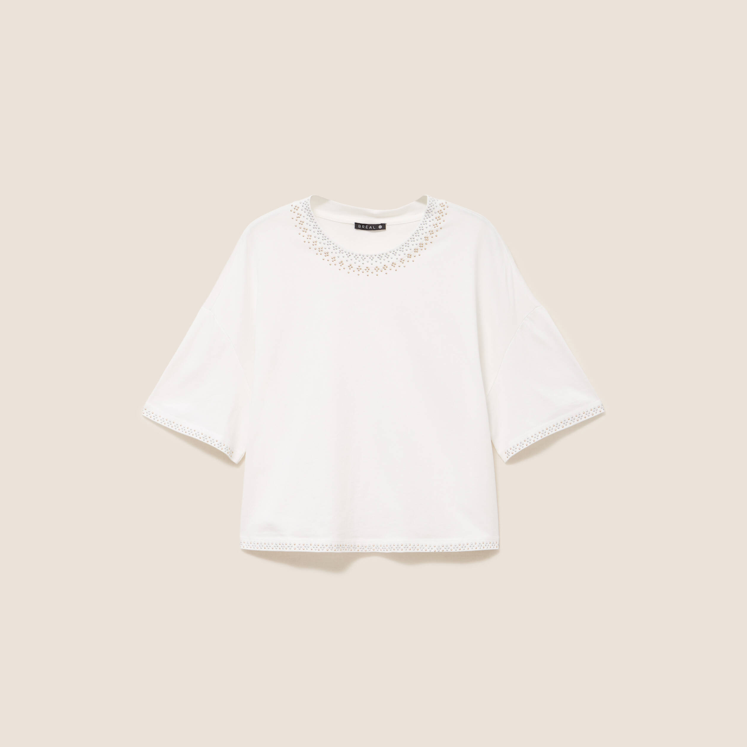 T-shirt coupe droite manches coudes ecru femme