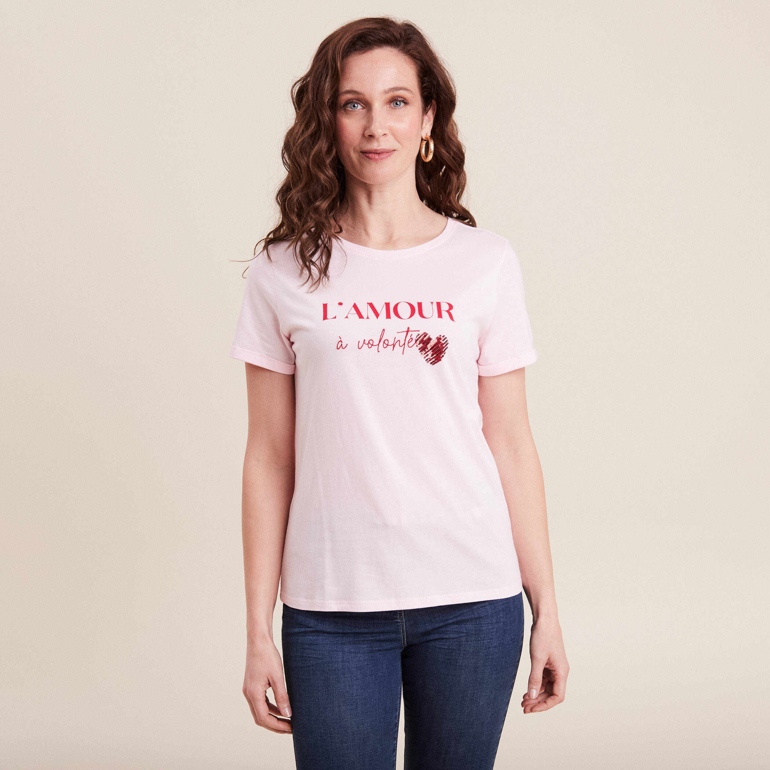 T-shirt manches courtes rose femme