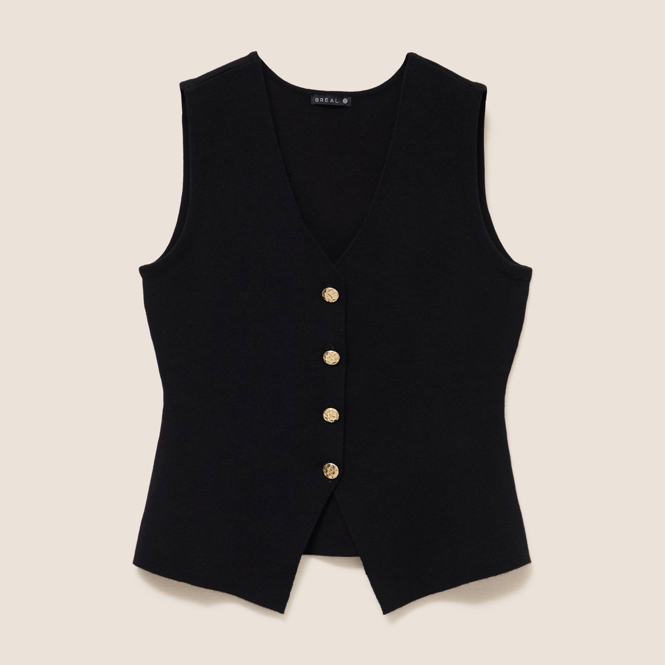 Gilet droit mi-long sans manches noir femme