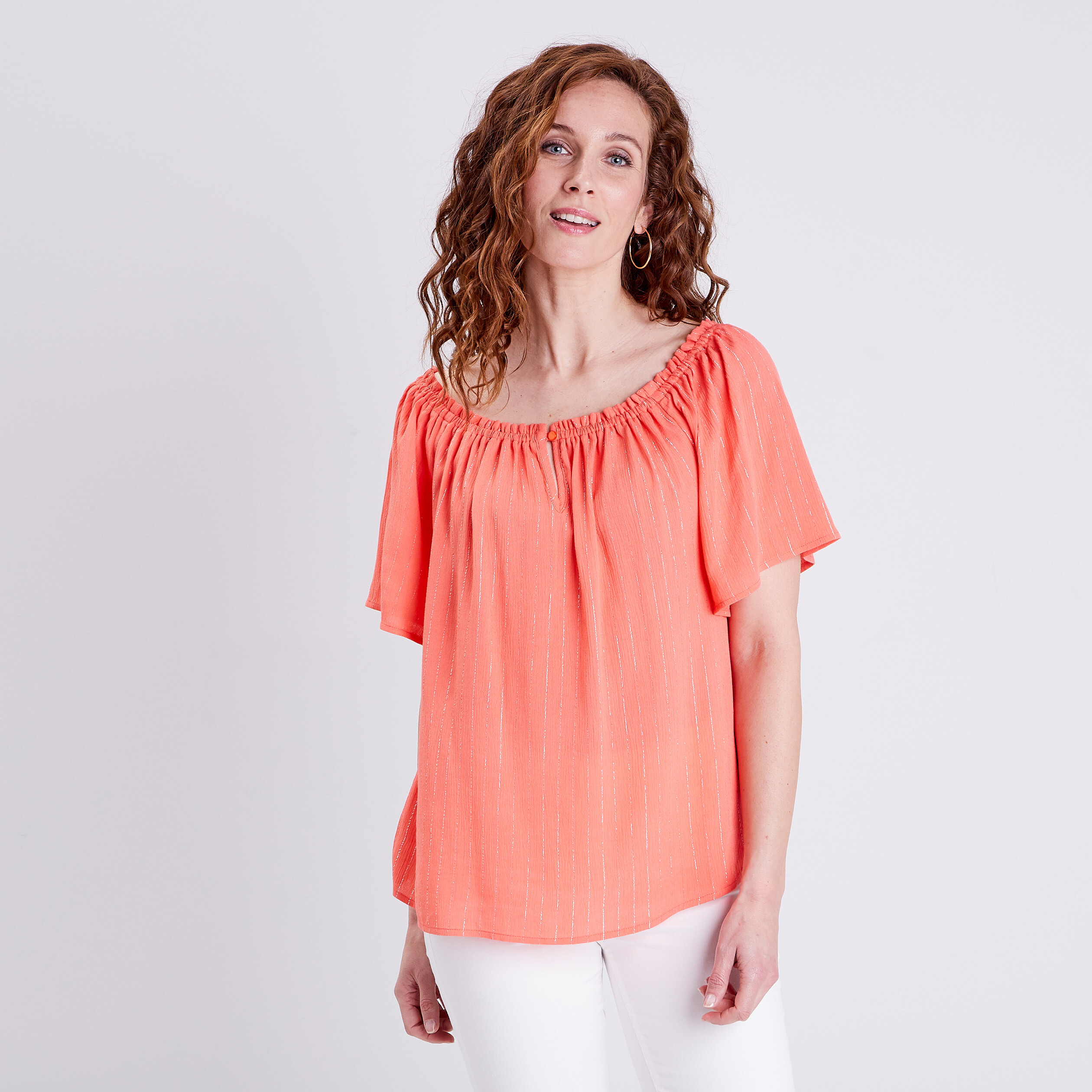 Blouse manches courtes orange clair femme