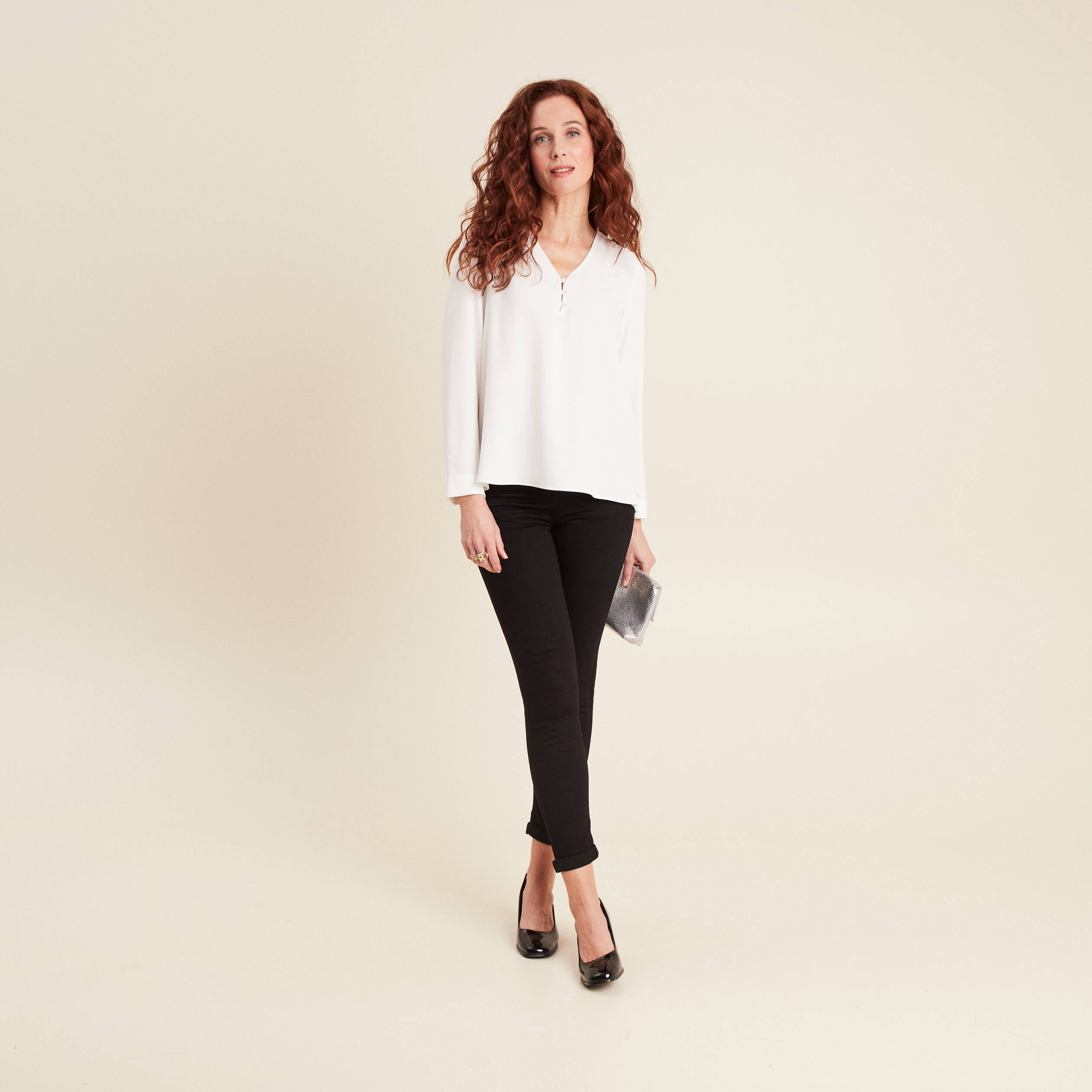 Blouse manches longues ecru femme